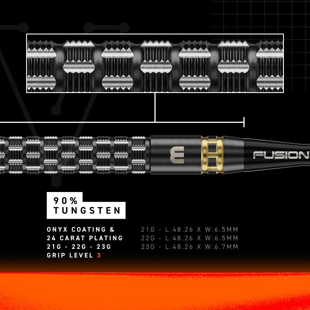 Das Foto zeigt die Winmau Gian Van Veen TS-PRO Switch Point Steeldarts. Die Pfeile sind nebeneinander platziert und deutlich zu erkennen.