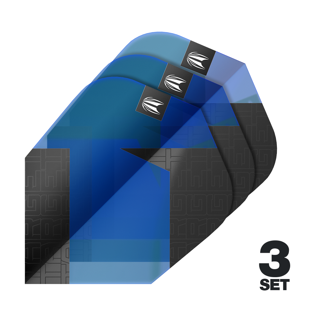 Vuelos estándar Target Pro Ultra TAG Blue Ten-X - 3 juegos Das Bild zeigt drei blaue Dartflights der Marke Target Pro Ultra TAG Blau Ten-X Standard. In der rechten unteren Ecke steht "3 SET", was auf drei enthaltene Sets hinweist.