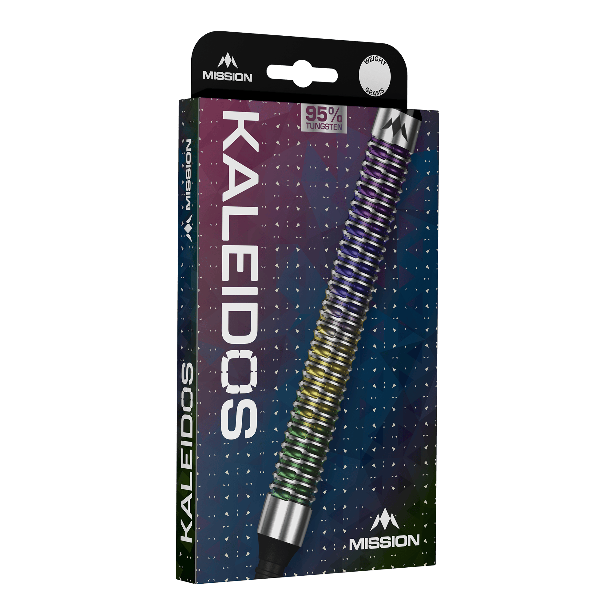Dardos blandos Mission Kaleidos - 19 g Mission Kaleidos Softdarts - 19g sind auf diesem Bild abgebildet. Diese Darts bieten eine gute Kontrolle beim Werfen.