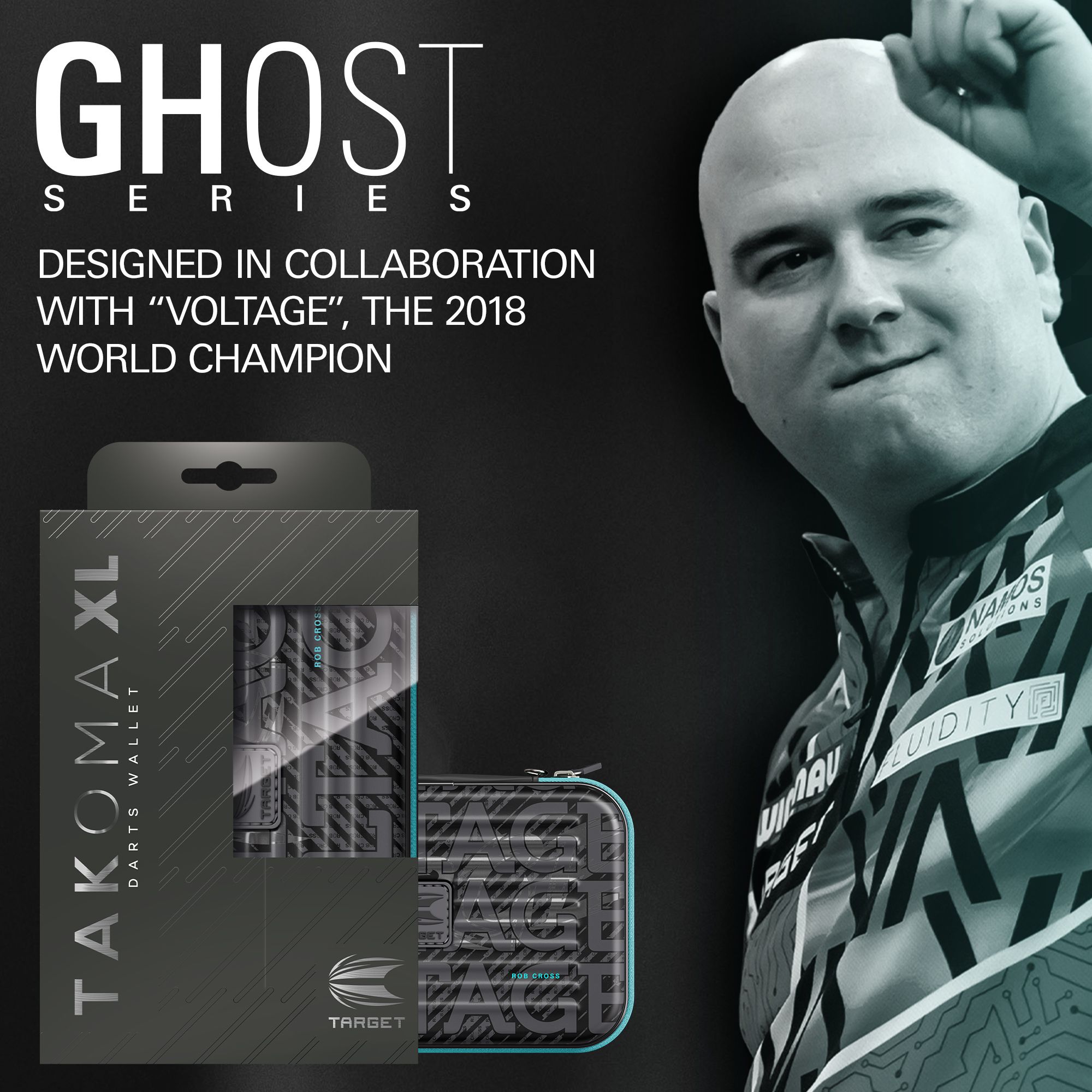 Estuche para dardos Takoma XL Ghost Series Rob Cross Zu sehen ist das Takoma XL Ghost Series Rob Cross Dartcase. Es ist ein spezielles Dartcase für die Ghost Series von Rob Cross.