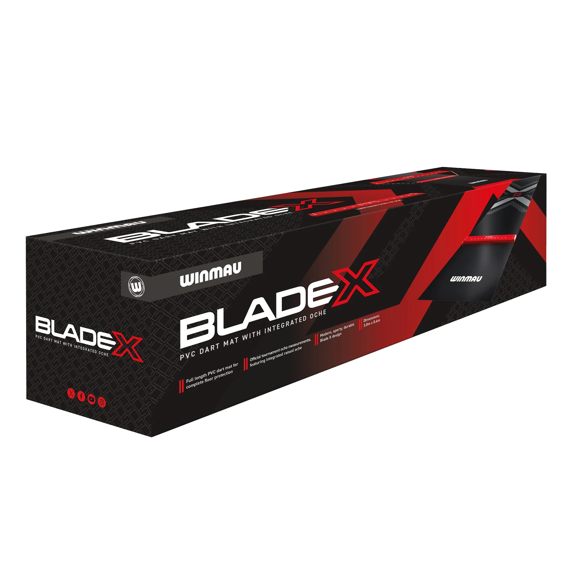Tapete de dardos de PVC Winmau Blade X Dieses Bild präsentiert die Winmau Blade X PVC Dartmatte. Sie bietet festen Halt und verhindert Schäden am Boden beim Dartspielen.