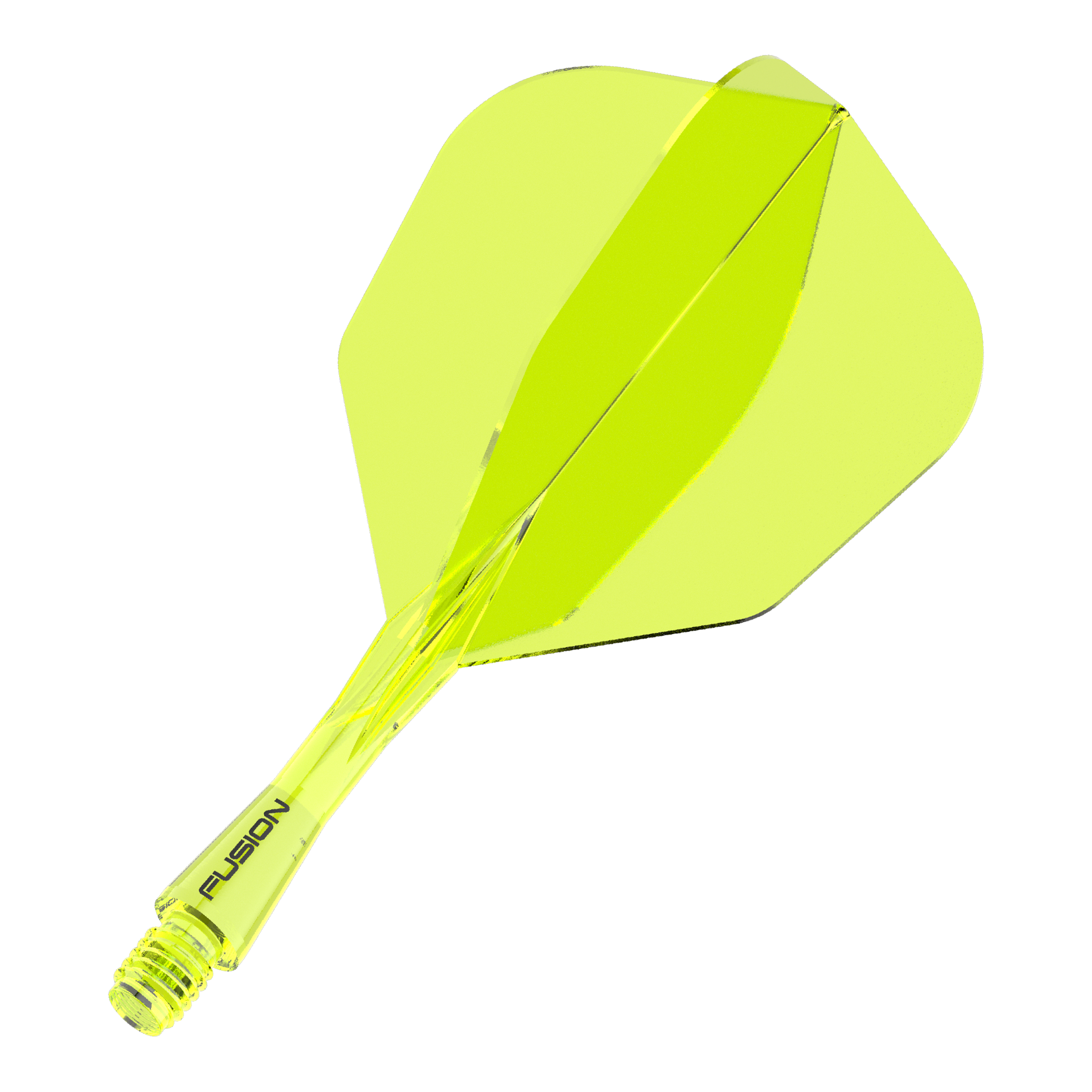 Sistema de eje de vuelo Winmau Fusion n.° 6 amarillo neón Das Bild zeigt ein neon-gelbes Dartflight- und Shafts-System. Auf dem Schaft steht das Wort "FUSION".