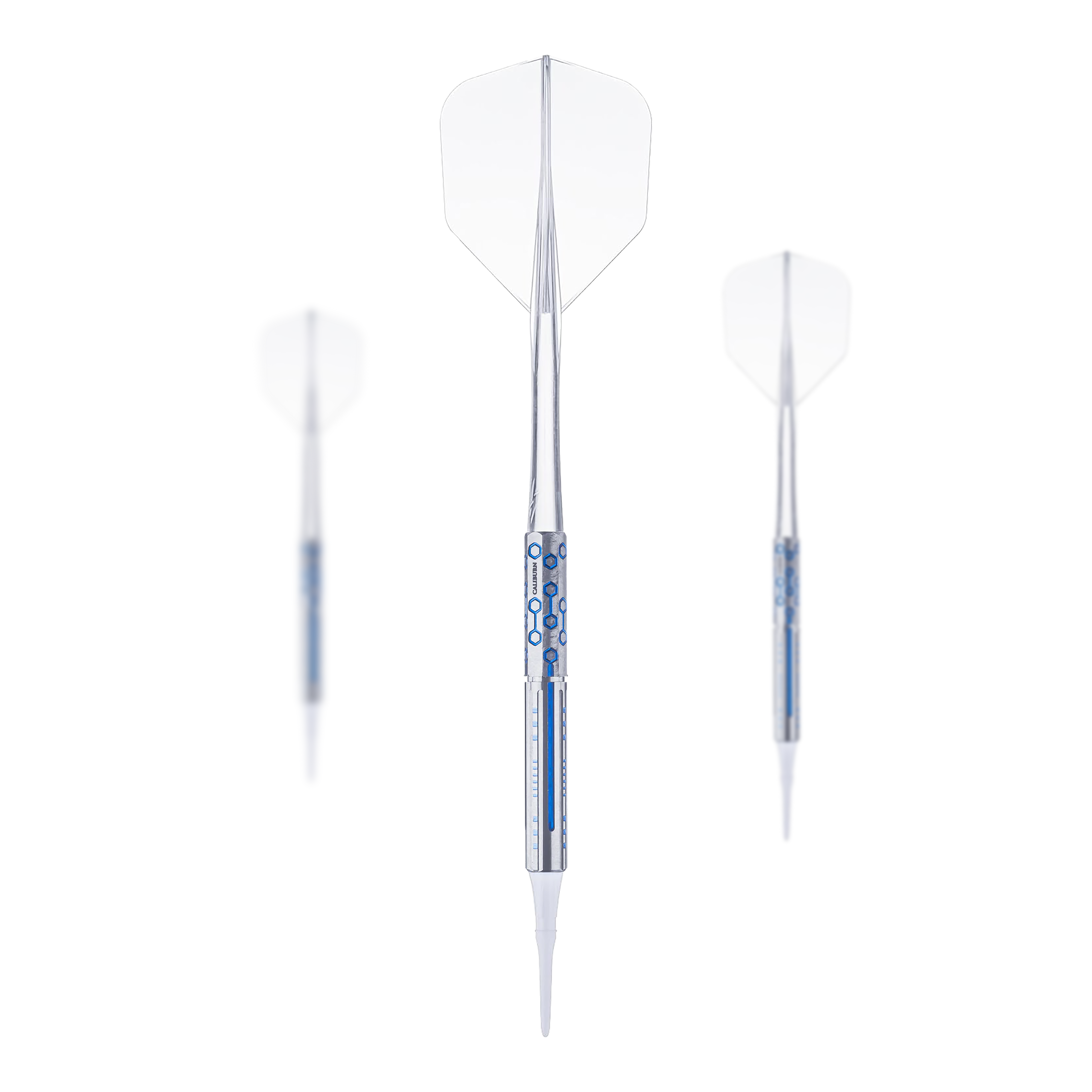 Dardos blandos Caliburn Starships Series Demeter - 20 g Das Bild zeigt die Caliburn Starships Series Demeter Softdarts mit einem Gewicht von 20g. Es handelt sich um ein Set von hochwertigen Softdarts für präzises Dartspiel.