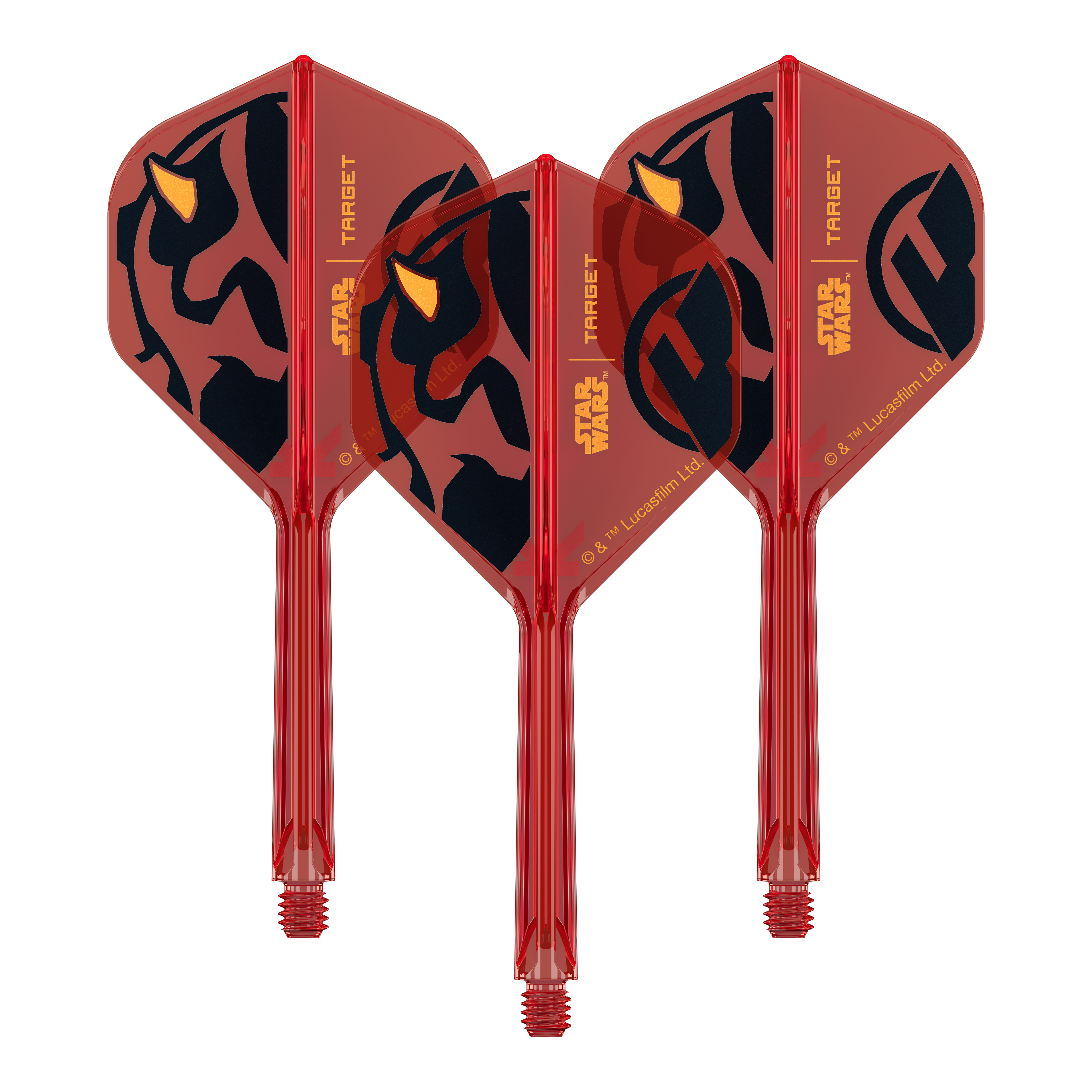 Target Star Wars K-Flex Darth Maul No. 2 Vuelos Estándar Ein Set von Dart-Flights der Star Wars KFlex Darth Maul No2 Serie ist zu sehen. Die Flights sind mittellang und 33 mm groß.