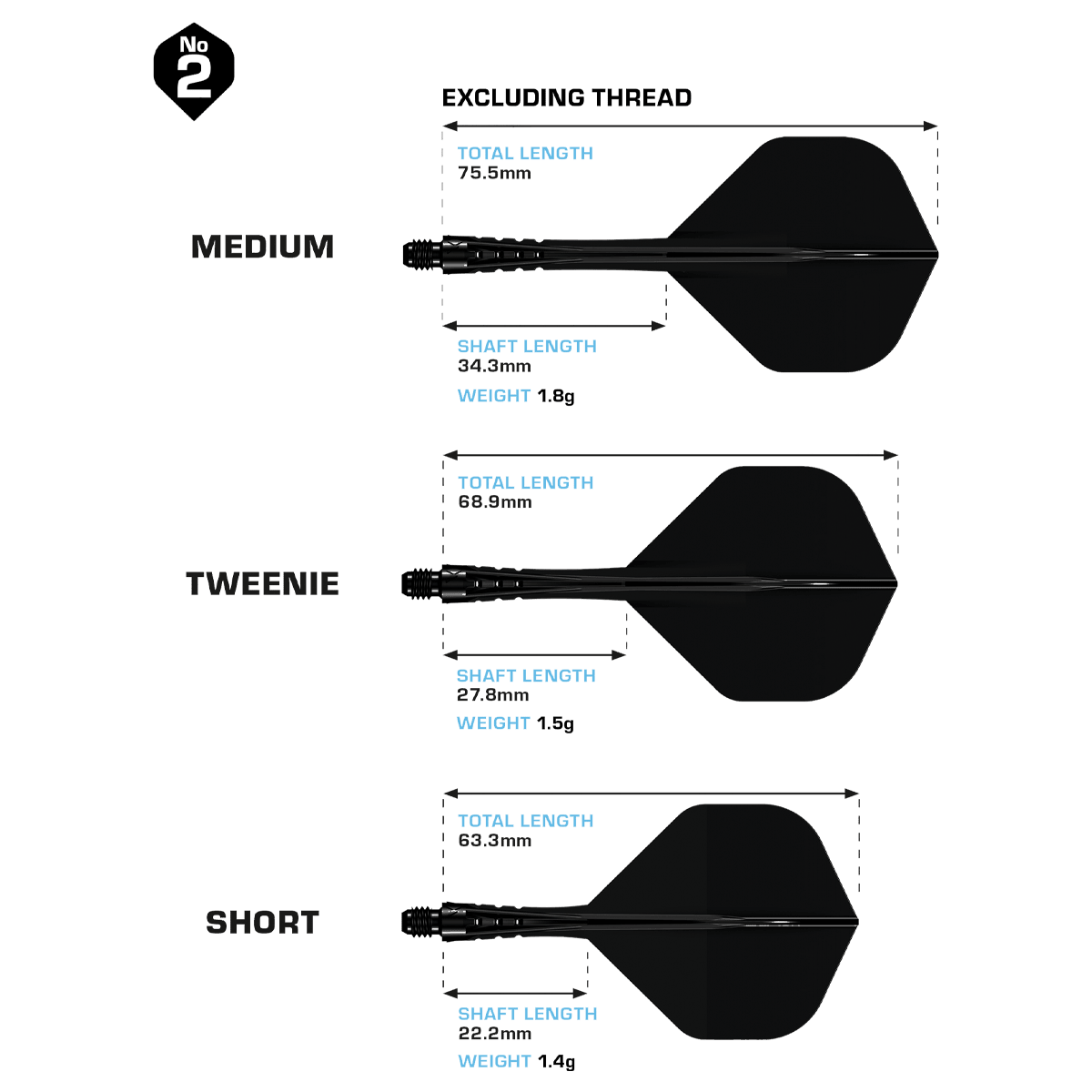 Das Bild zeigt das Mission Force 90 Vortex No2 Flight-Shaft-System in der Farbe Solid Black. Dieses System bietet stabile Flugeigenschaften für Darts.