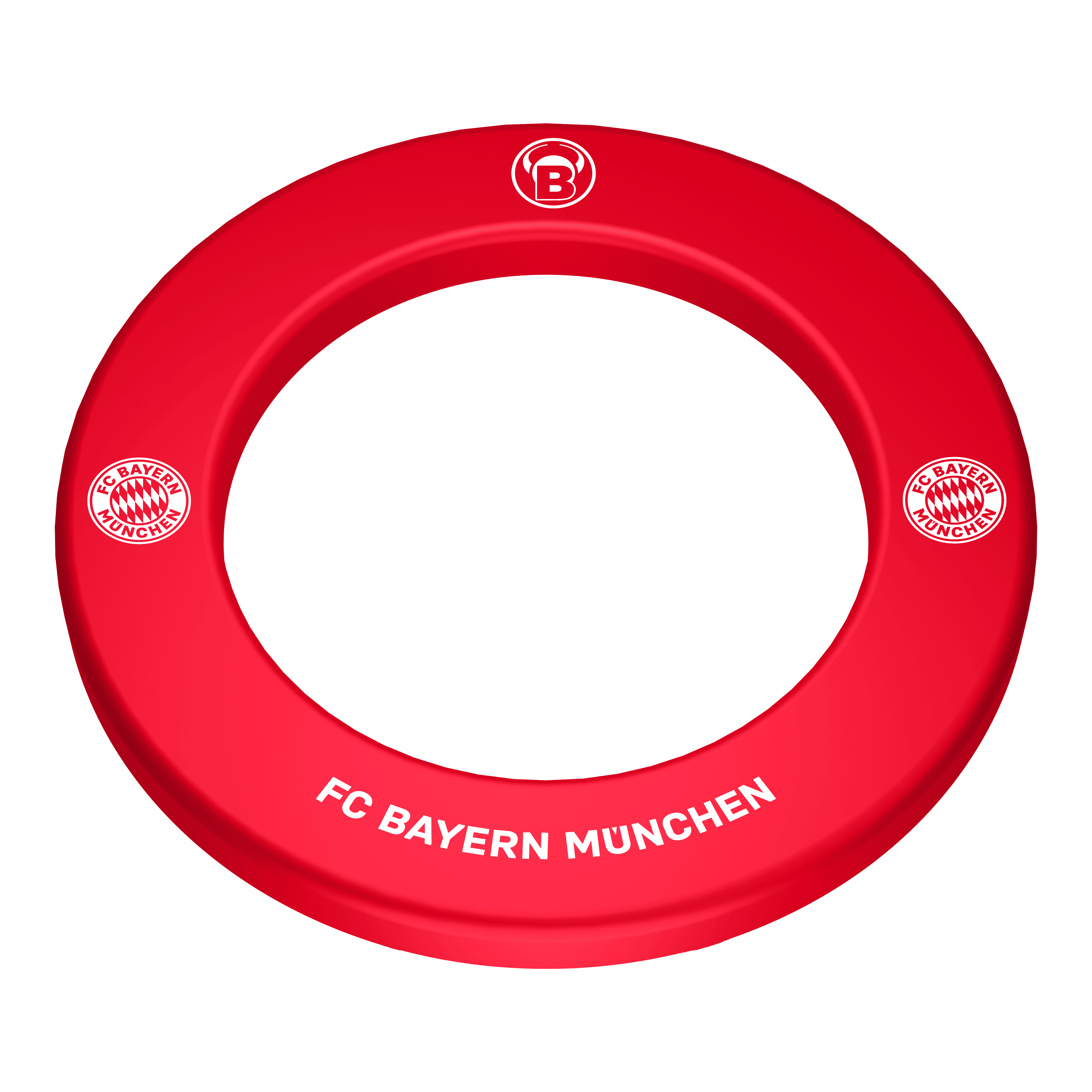 Borde de diana premium del Bulls FC Bayern Munich Das Bild zeigt das Bulls FC Bayern München Premium Dartboard Surround. Es handelt sich um eine hochwertige Umrandung für ein Dartboard im Design des FC Bayern München.