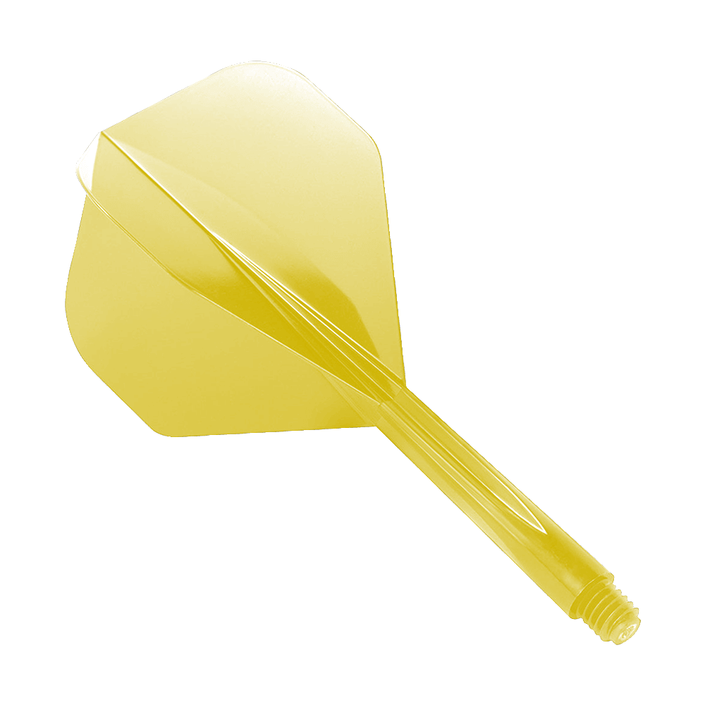 Sistema de vuelo Condor Axe amarillo estándar Das Bild zeigt das Produkt "Condor Axe Yellow Flight-System Standard". Es handelt sich um ein einteiliges gelbes Dartflight- und Shafts-System.