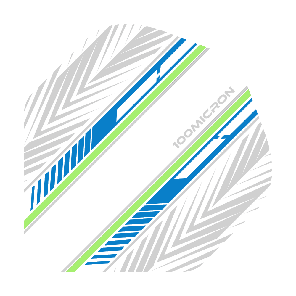 Vuelos de pentatlón blanco/azul/verde Einzelner Pentathlon Flight weiß/ blau/ farbig. Die Oberfläche ist glatt und farbig.