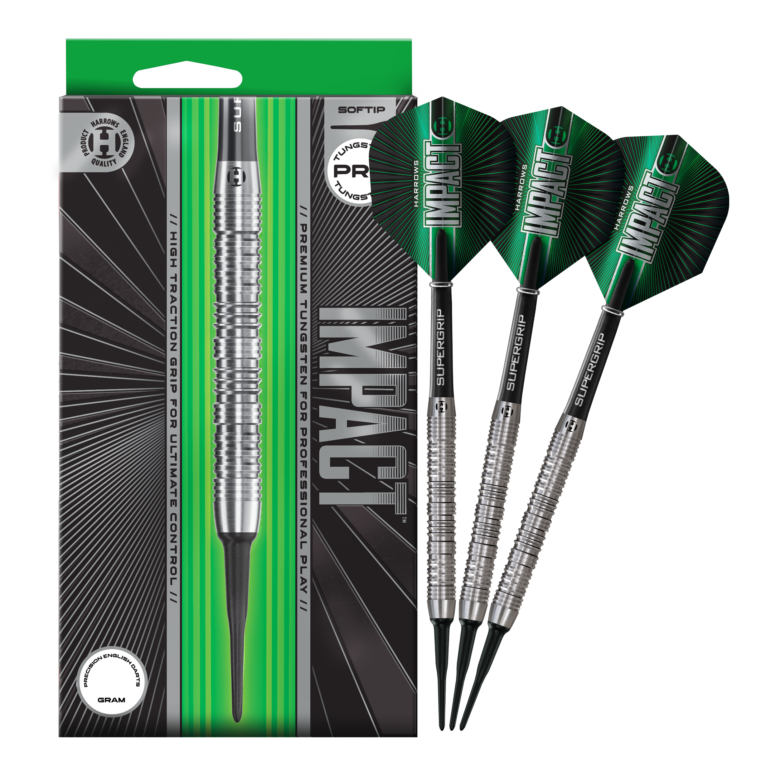 Dardos blandos de impacto Harrows Auf dem Bild sind die Harrows Impact Softdarts komplett abgebildet. Das gesamte Produkt wird dargestellt.