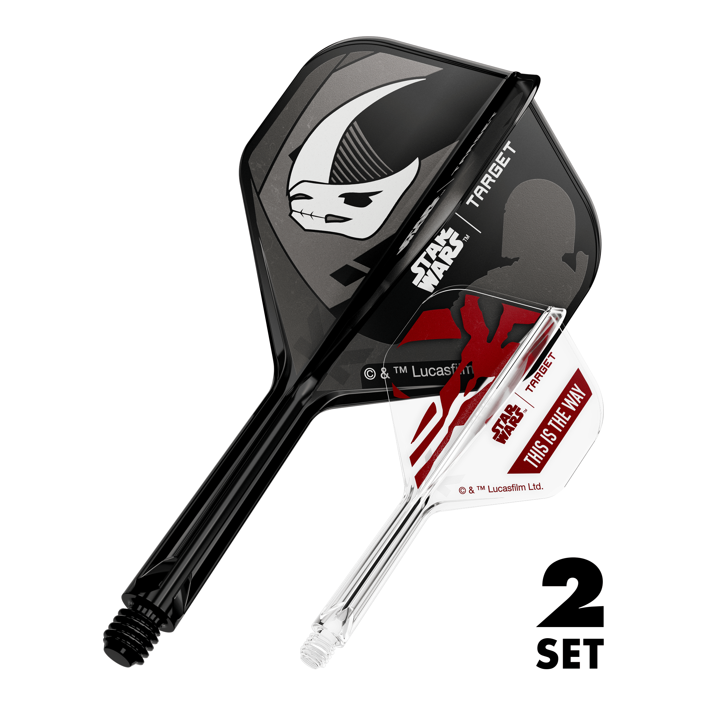 Set Target Star Wars K-Flex Mandalorian No2 Vuelos estándar Das Bild zeigt das Produkt mit dem Dateinamen 410621_Target_StarWars_K-Flex_Mandalorian_2PackSet_No2_Standard_Flights_26mm_1. Es handelt sich vermutlich um Dartzubehör mit Star Wars Mandalorian Motiv.