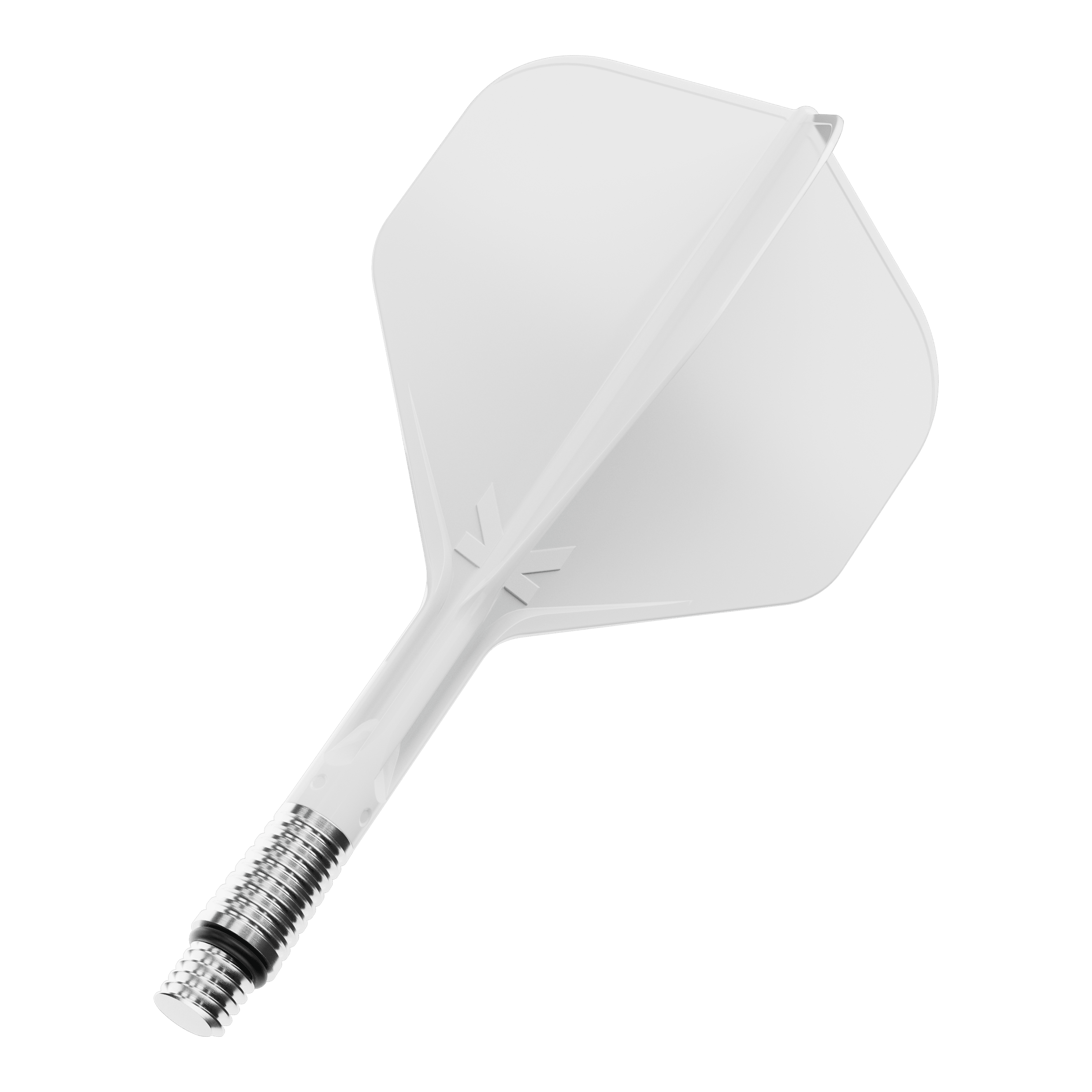 Plumas estándar Target K-Shift No2 - Blancas Zu sehen ist ein einzelner Dart Flight in Weiß. Die Größe des Flights beträgt vermutlich 26 mm.