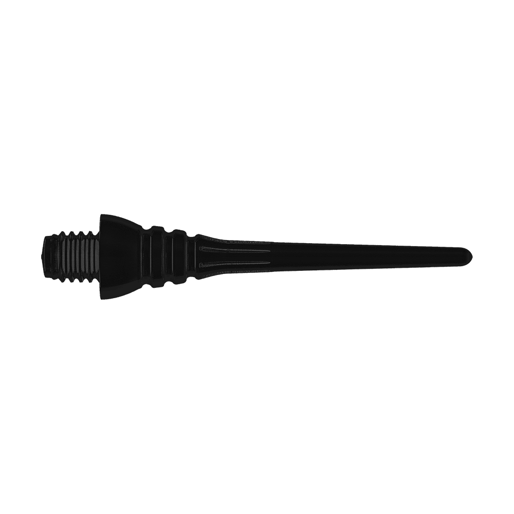 Winmau Triton Softtip Points Softdartspitzen (50-er Pack) Das Bild zeigt eine schwarze Softdartspitze mit Gewinde. Sie ist für den Einsatz an Softdartpfeilen gedacht.