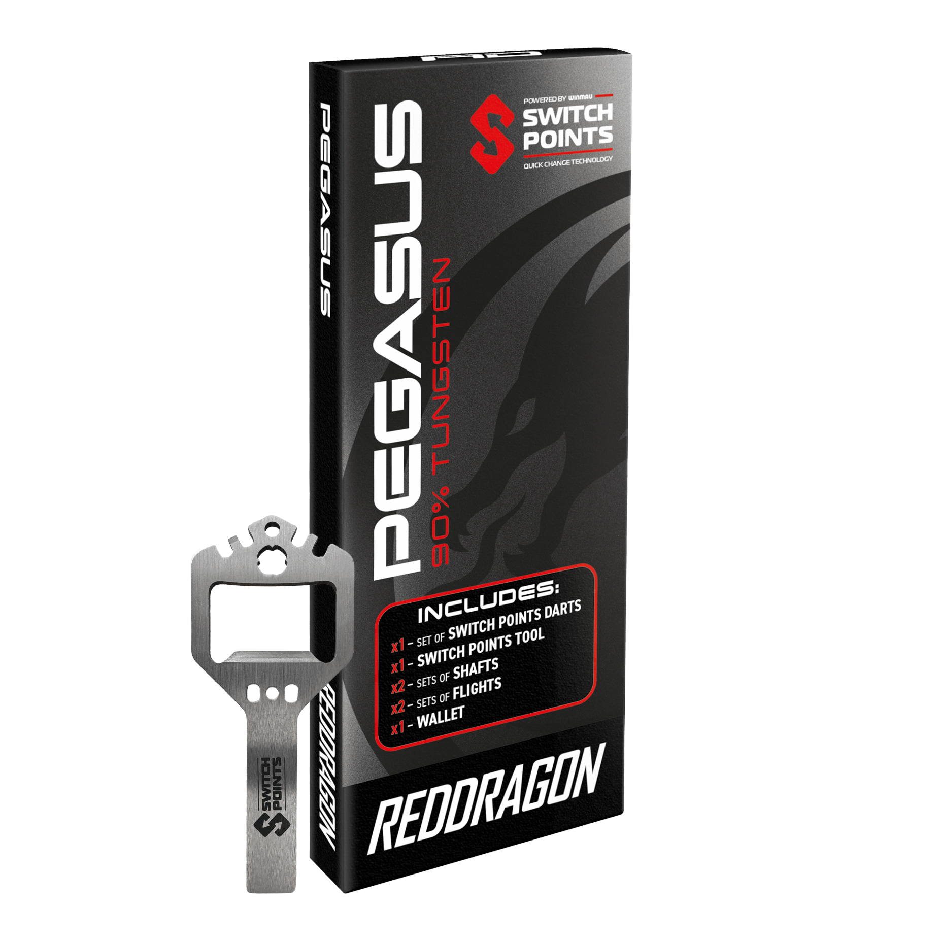 Dardos de acero Red Dragon Pegasus Switch Point Das Bild zeigt die Red Dragon Pegasus Switch Point Steeldarts. Die Pfeile sind hochwertig verarbeitet und ideal für Turniere geeignet.
