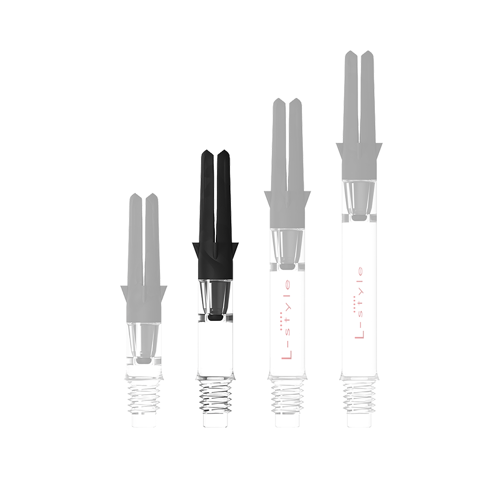 Flecha recta silenciosa de carbono estilo L - Transparente Abbildung mit dem Namen L-Style L-Shaft Carbon Silent Straight Clear OhneKappen 32mm 1. Es handelt sich wahrscheinlich um einen Schaft für Dartpfeile.