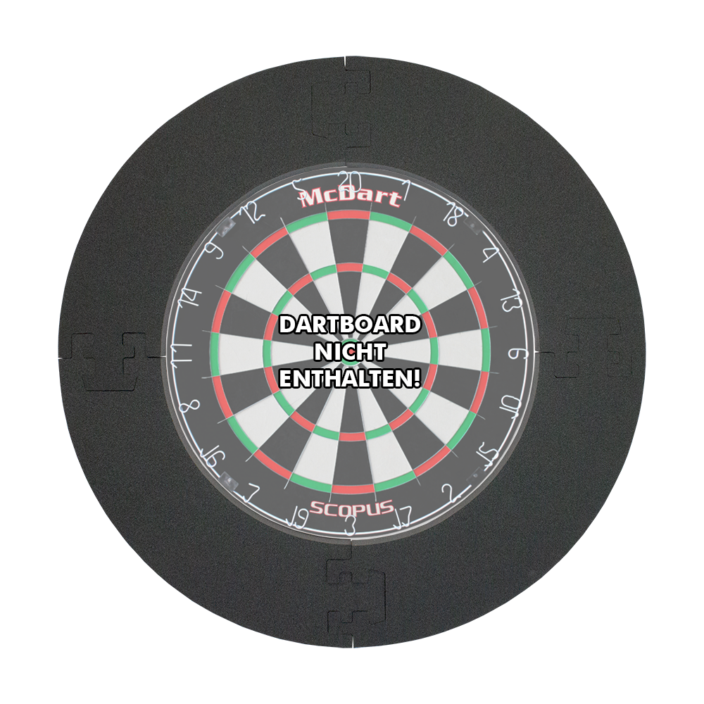 DBS2020_McDart_Catchring_Premium_Made_in_Germany_Edition_2020_19sxhSOq7v6YMR Das Bild zeigt den McDart Catchring Premium - Made in Germany Edition, der um ein Dartboard gelegt wird. In der Mitte steht der Hinweis "Dartboard nicht enthalten!"
