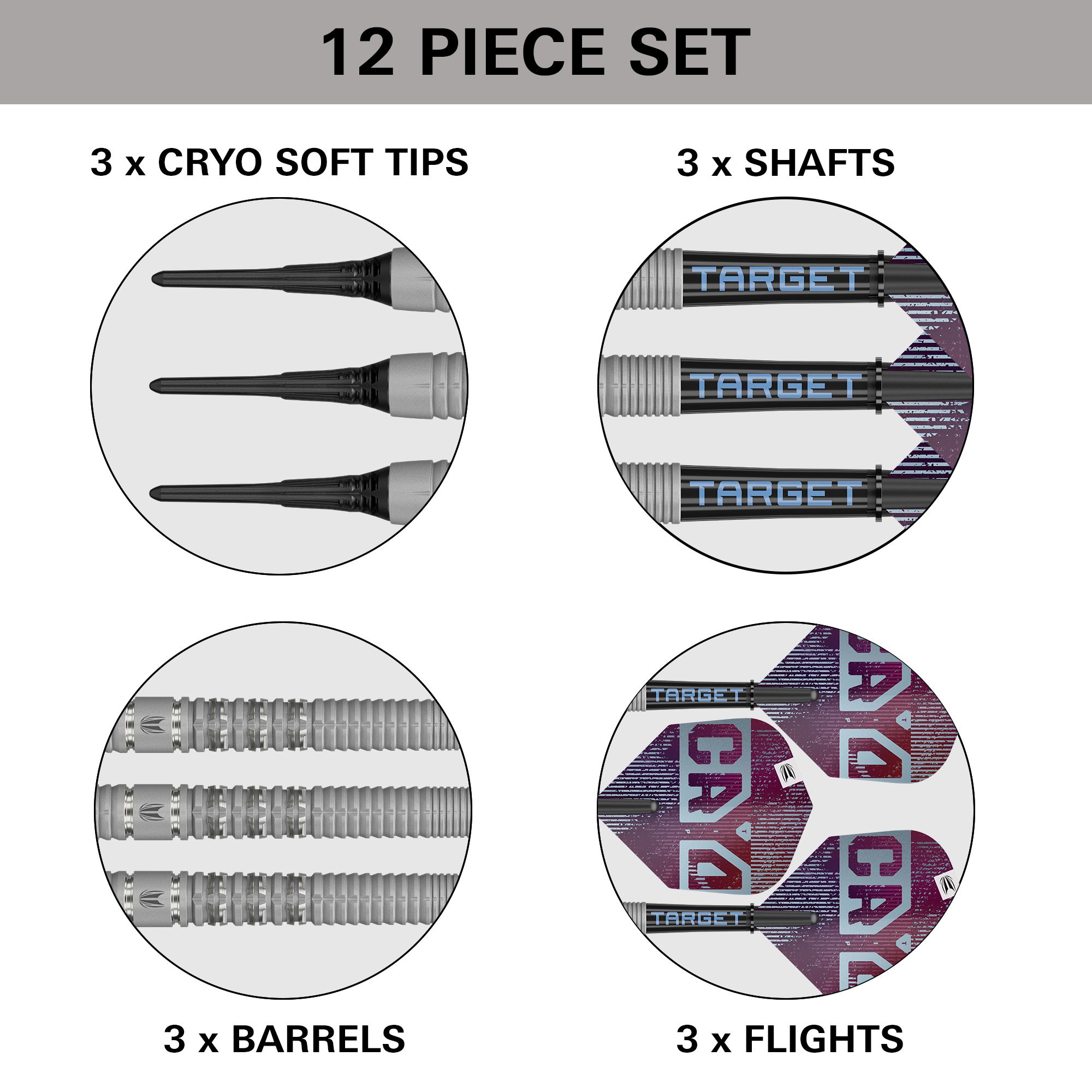 Dardos blandos Target Cryo 11 Abgebildet ist das Produkt Target Cryo 11 Softdarts. Diese Darts sind speziell für das Softdartspiel entworfen.