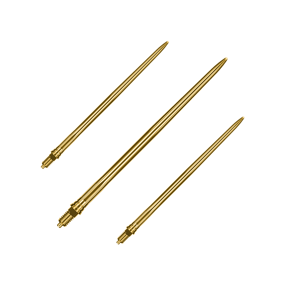 Goldene Dartspitzen, glatte Oberfläche, 50 mm Länge. Das Bild zeigt ein Set dieser Dartspitzen.