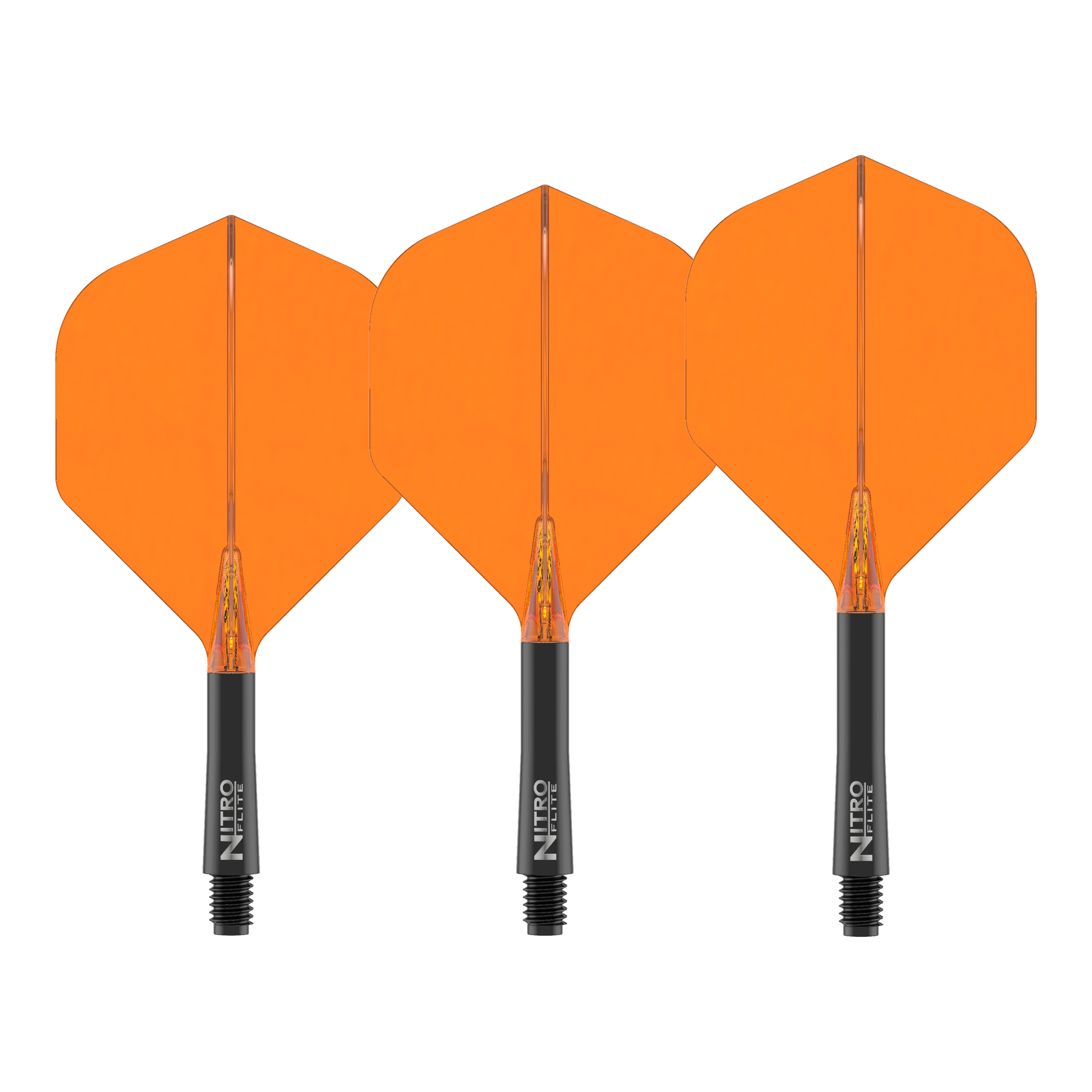 Red Dragon Nitroflite Eje negro Vuelos naranjas No2 Dies ist das Produkt Red Dragon Nitroflite Black Shaft Orange Flights No2. Es wird ein Dart-Schaft mit orangefarbenen Flights gezeigt.