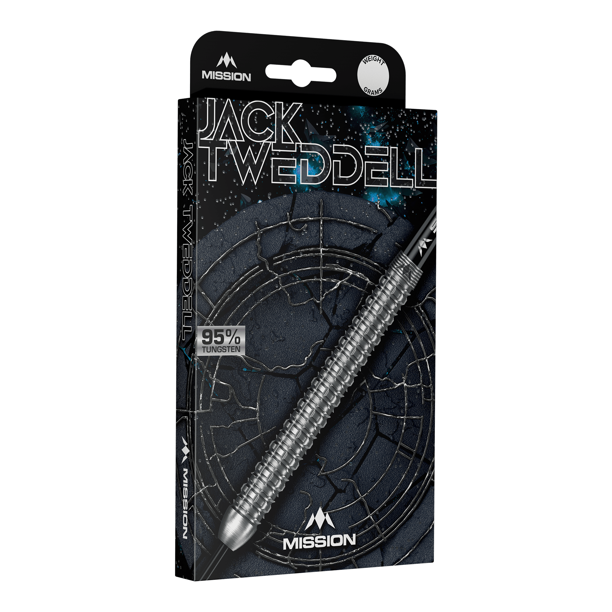 Dardos de acero plateado Mission Jack Tweddell Ein Bild mit dem Dateinamen M002000_Mission_Jack_Tweddell_Silver_Steeldarts_3. Es zeigt wahrscheinlich einen silbernen Steeldart.