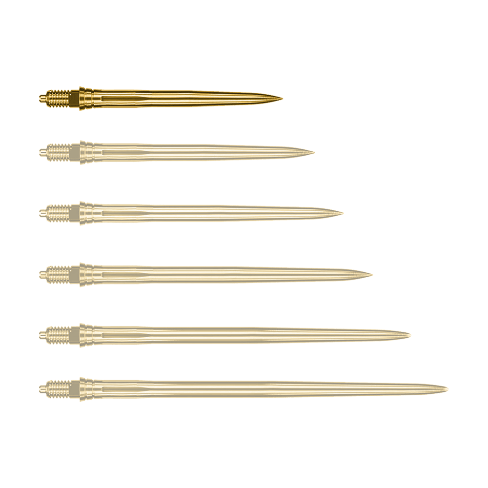 Puntas de dardo Caliburn EZ-EVO - Suaves - Doradas Auf dem Bild ist eine einzelne goldene Dartspitze zu sehen, vermutlich 28mm lang. Es handelt sich um eine Caliburn EZ-EVO Dartspitze der Variante Smooth.