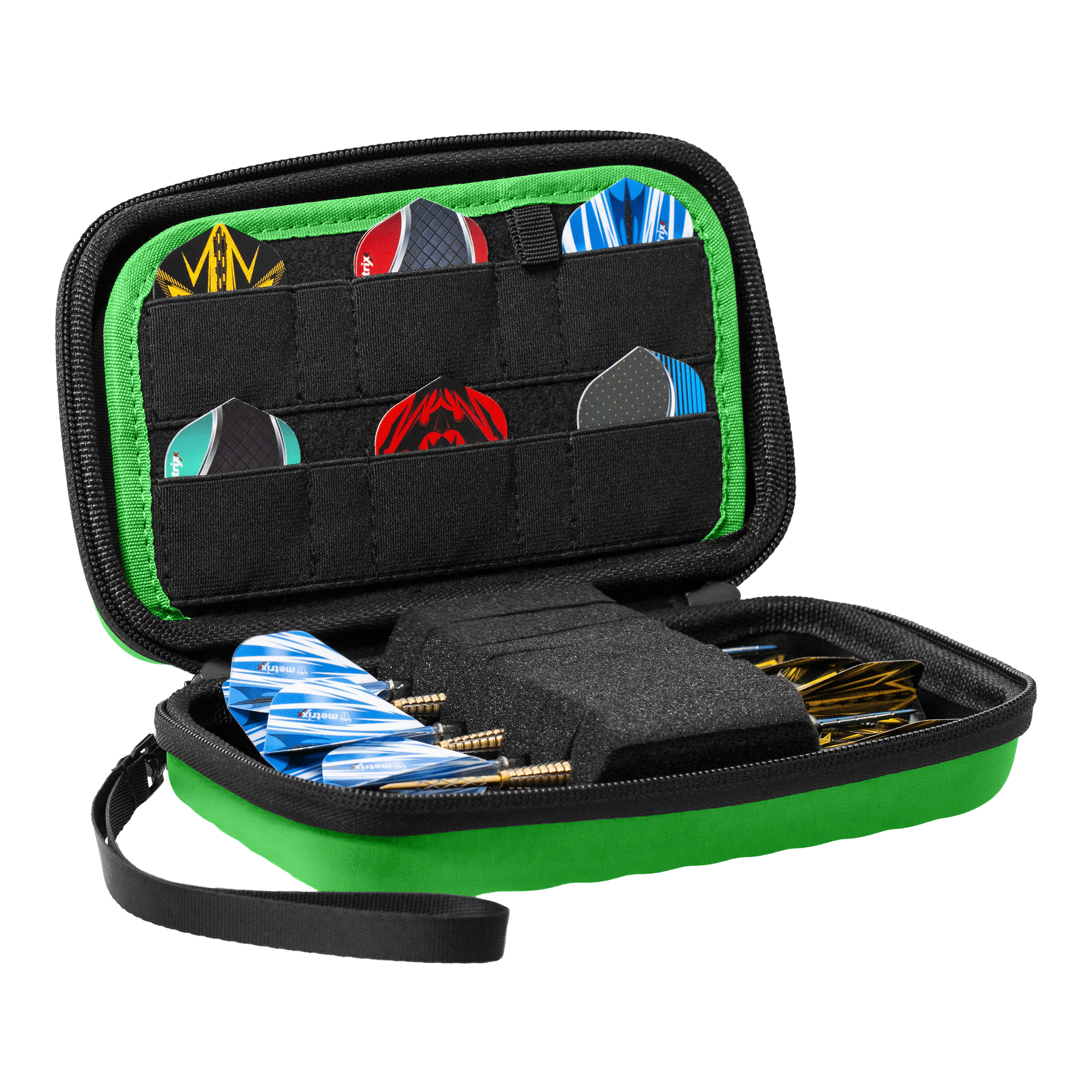Estuche para dardos Bulls Orbis XL - Verde Das Bulls Orbis XL Dartcase in Grün ist auf dem Bild zu sehen. Es bietet ausreichend Stauraum für verschiedene Dartteile.