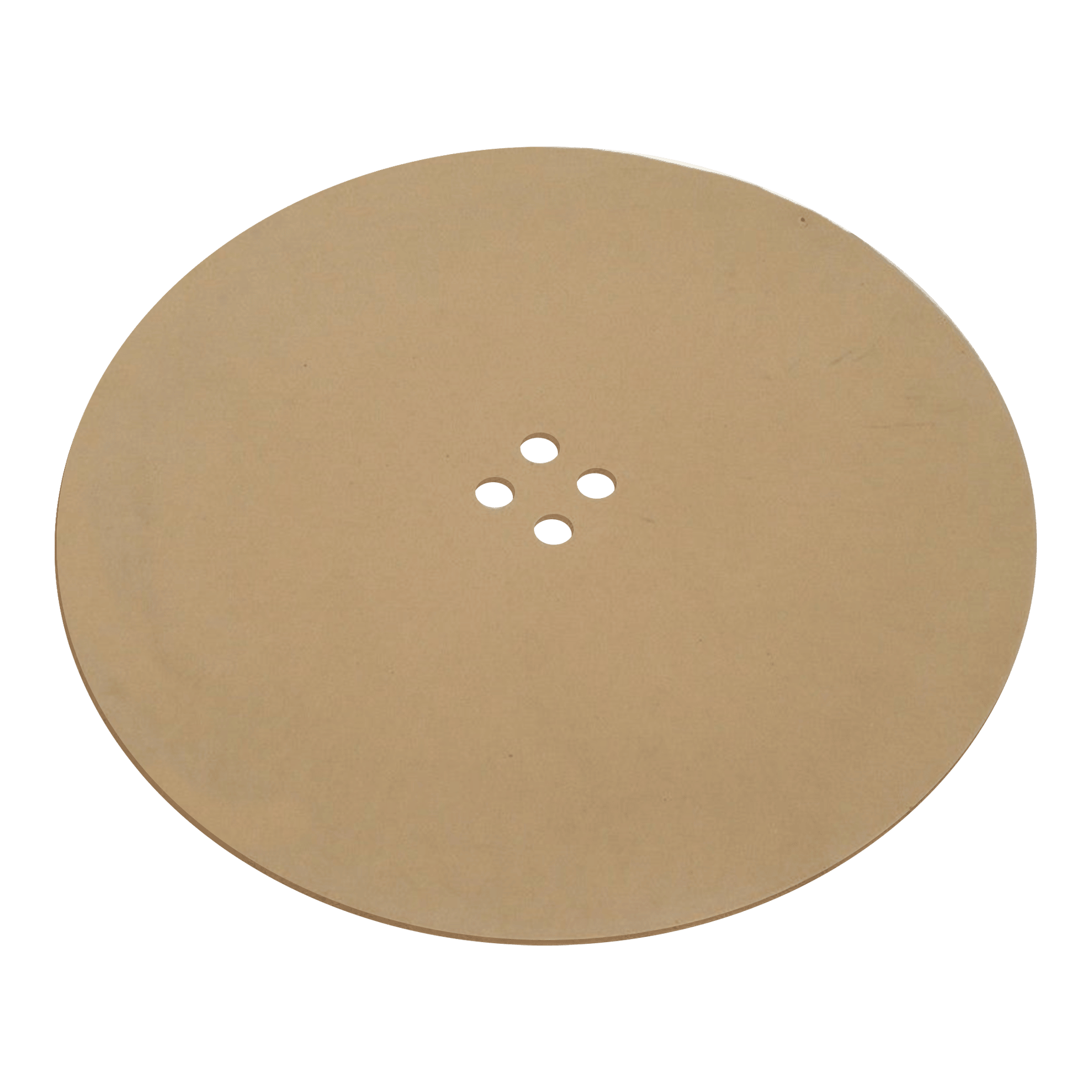 Das Bild zeigt eine runde, braune Gummimatte. In der Mitte befinden sich fünf kleine, kreisförmige Löcher.