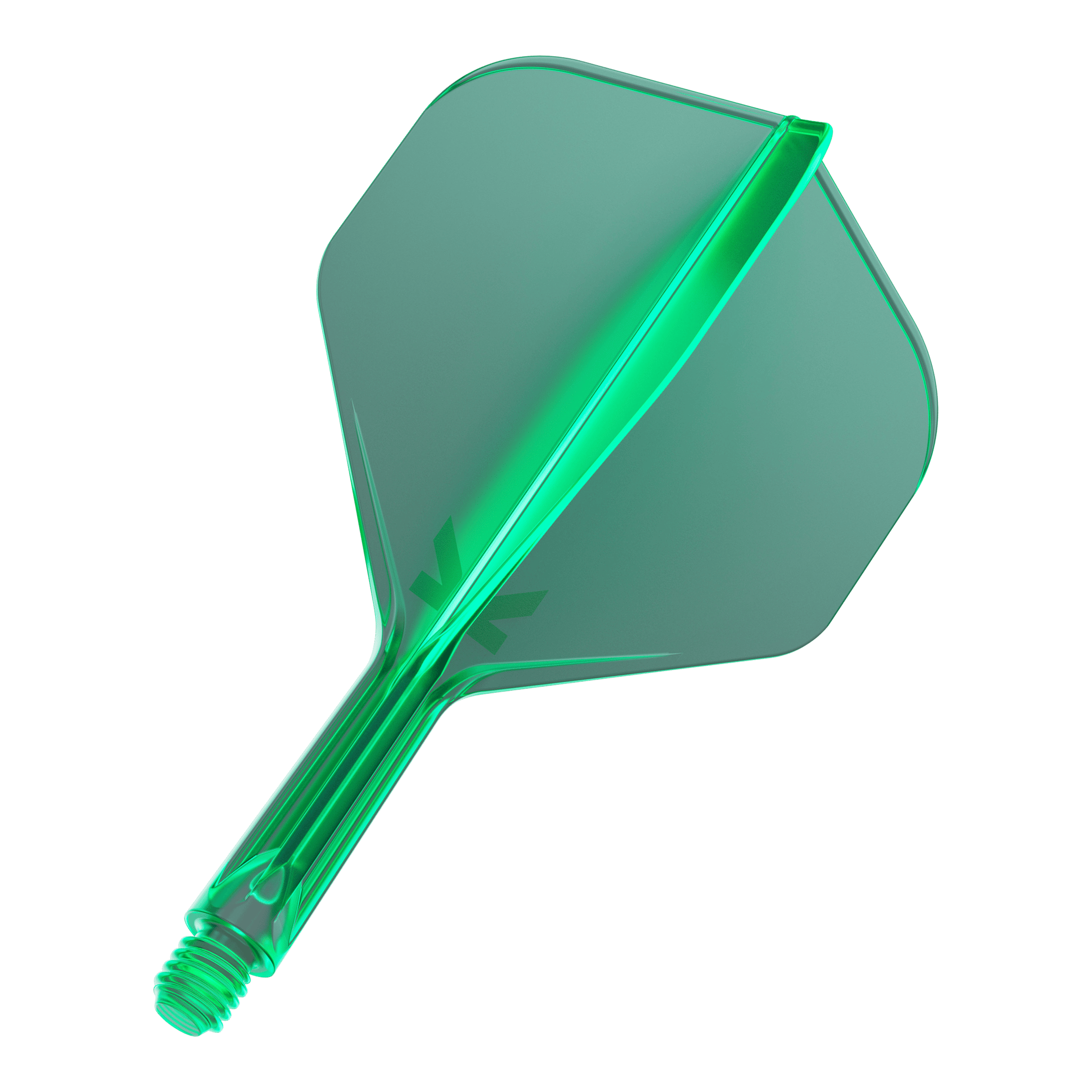 Sistema de vuelo estándar Target K-Flex No2 - Verde Mehrere Dart-Flights mit durchgehender Oberfläche und gleichförmiger Form liegen nebeneinander. Die Anordnung ist ordentlich.
