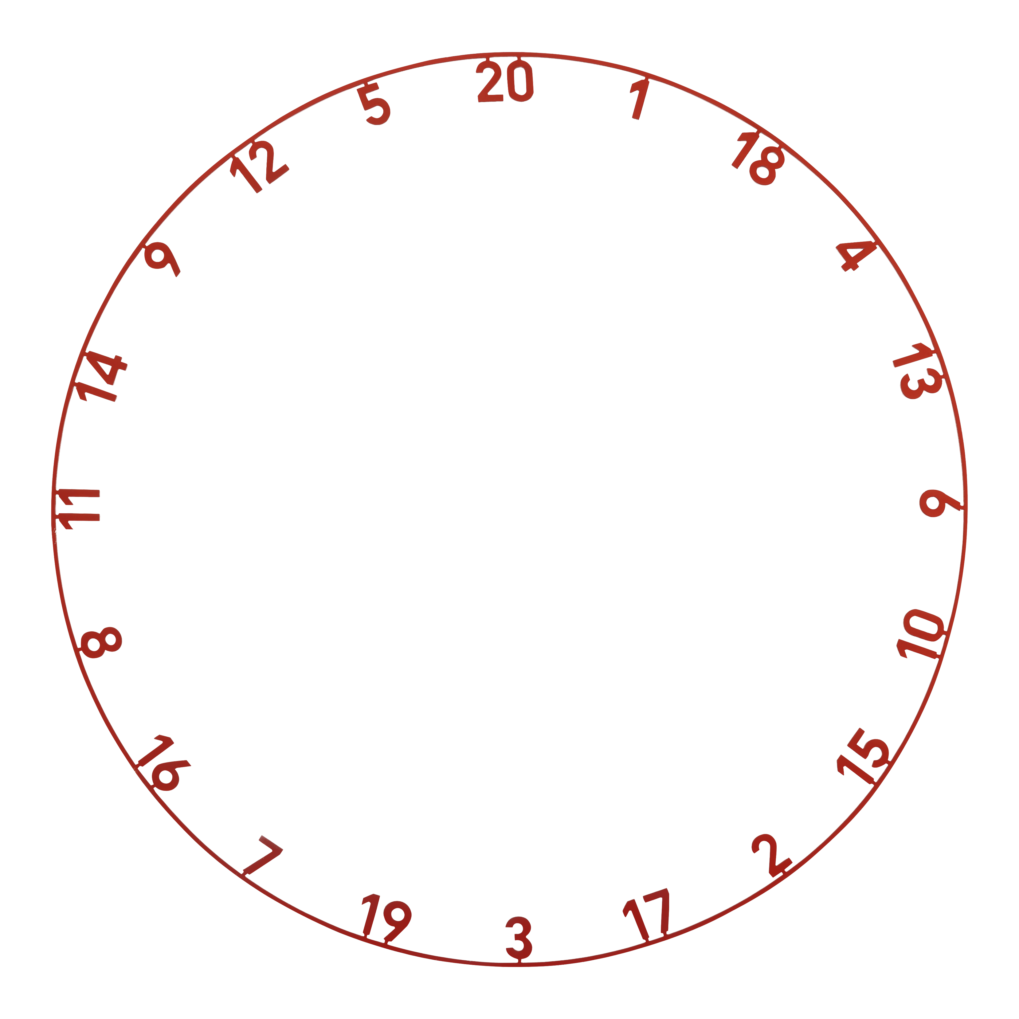 Anillo numérico de una sola pieza cortado con láser de precisión 180 Das Bild stellt das Produkt ONE1003_Precise180_OnePiece_Lasercut_Zahlenring_FadedRed_1 dar. Es handelt sich vermutlich um einen lasergeschnittenen Zahlenring in Rot für ein Dartboard.