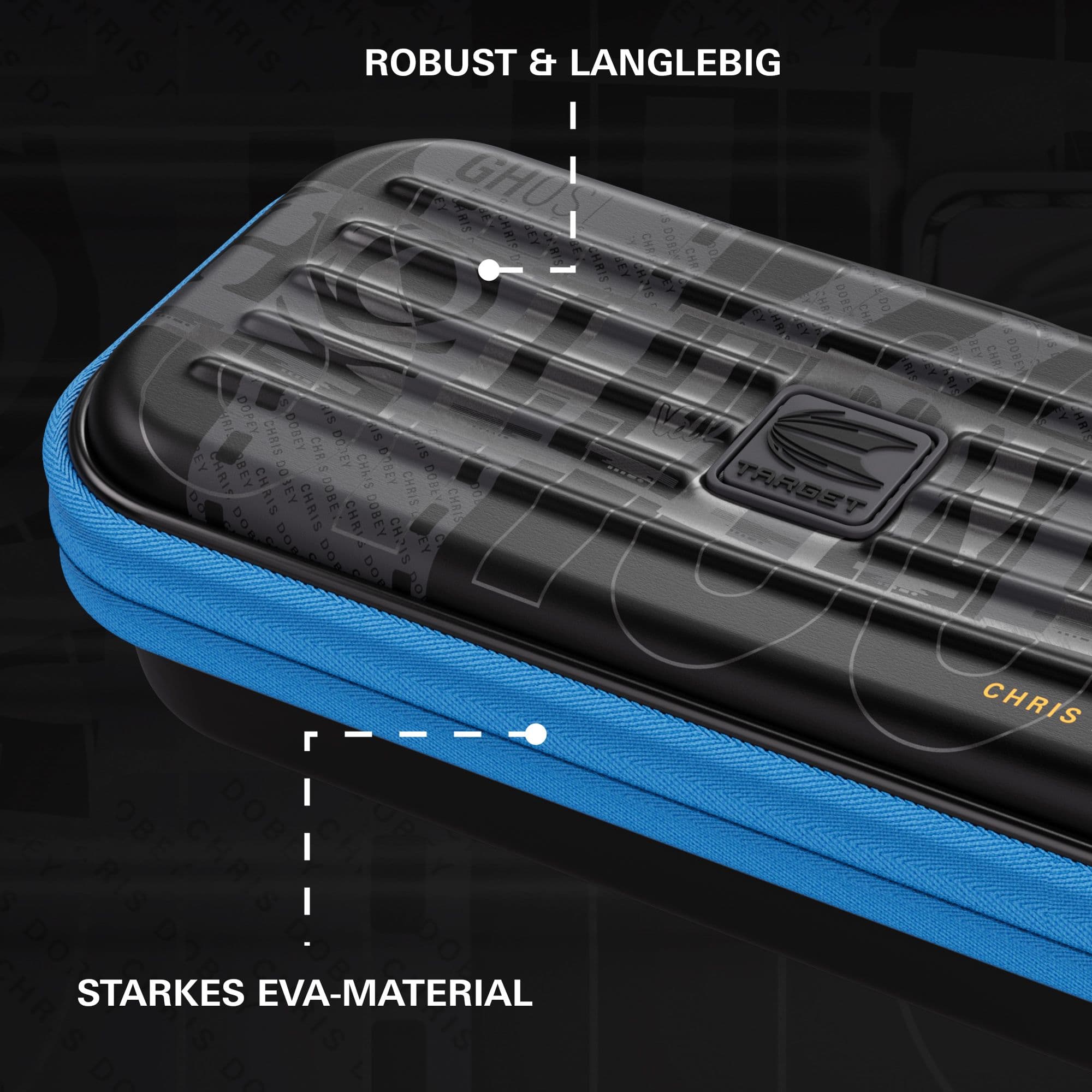 Estuche de dardos Chris Dobey de la serie Takoma Ghost Das Bild zeigt das Takoma Ghost Series Chris Dobey Dartcase. Es eignet sich ideal zum Aufbewahren und Transportieren von Darts.