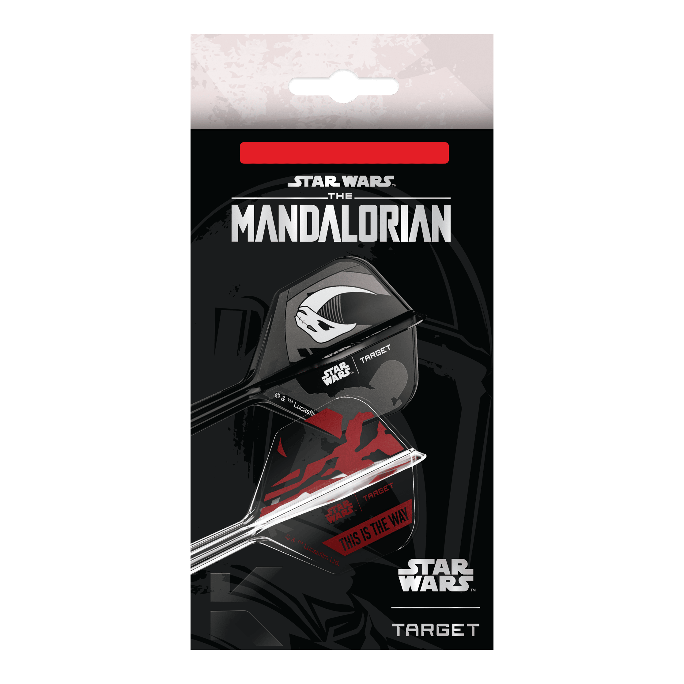 Set Target Star Wars K-Flex Mandalorian No6 Vuelos Das Bild zeigt das Target Star Wars K-Flex-Set Mandalorian No6 Flights. Das Produkt ist ein Dart-Set mit Mandalorian-Design aus der Star Wars Reihe.