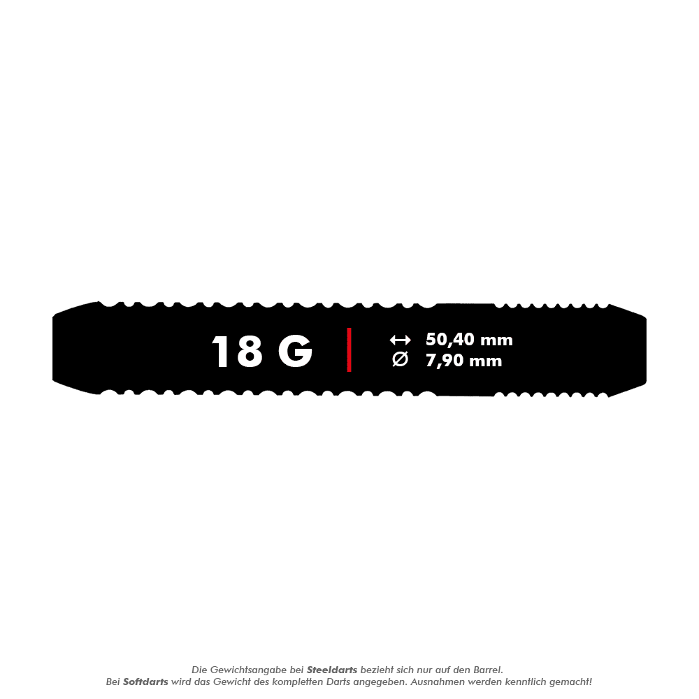 100540_Target_Adrian_Lewis_Silver_Jackpot_Softdarts_5_18g Das Bild zeigt den Target Adrian Lewis Silver Jackpot Softdart mit einem Gewicht von 18 Gramm. Die Maße des Darts sind 50,40 mm Länge und 7,90 mm Durchmesser.