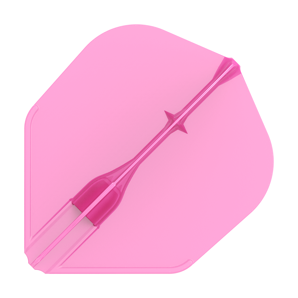 Vuelos L-L-Style3EZ Das Bild zeigt eine pinke Dart-Flügelfeder. Sie hat eine glatte Oberfläche und eine klassische Form.