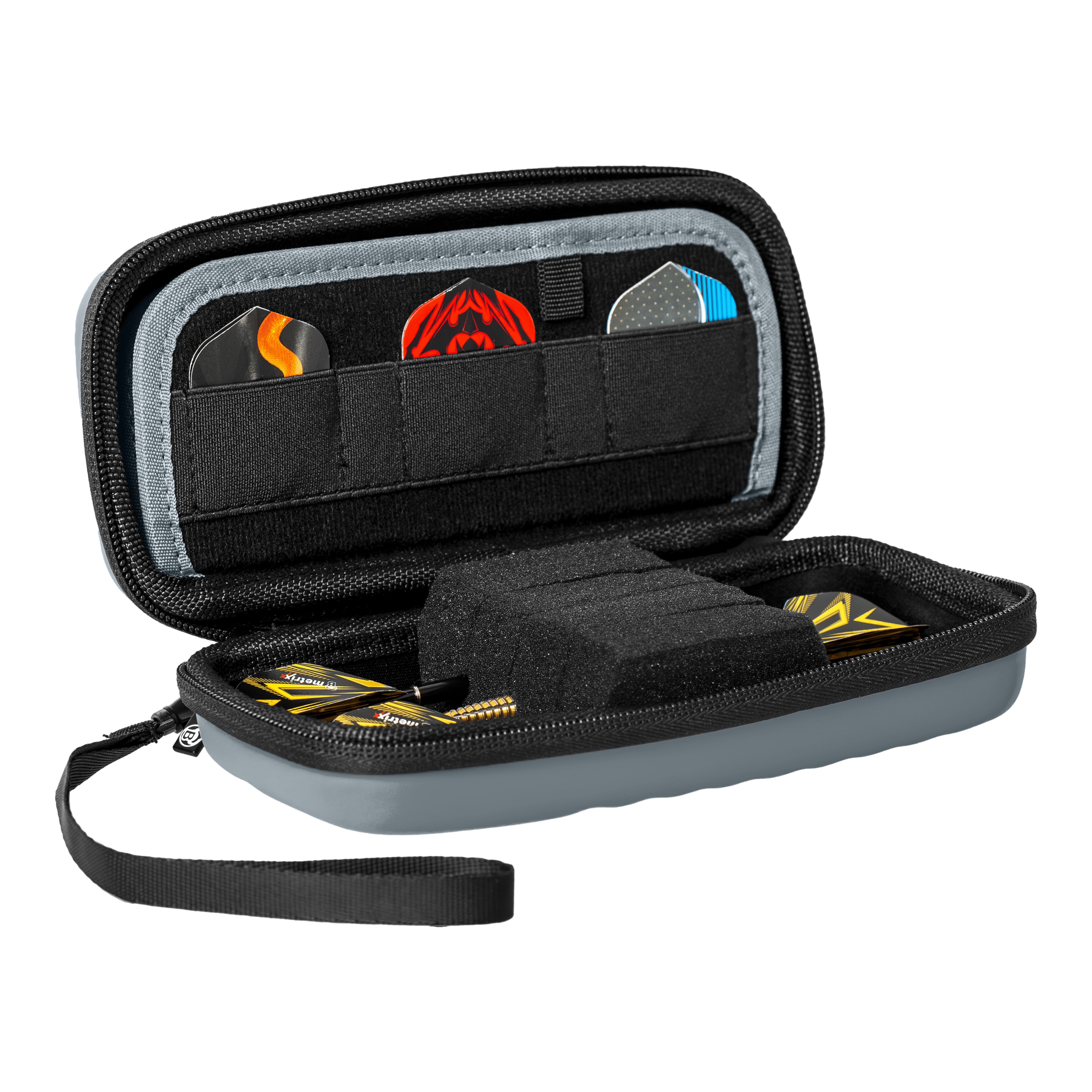 Estuche para dardos Bulls Orbis S - Gris Auf dem Foto ist das Bulls Orbis S Dartcase in Grau abgebildet. Diese Darttasche bietet Schutz und praktischen Stauraum für Dartzubehör.