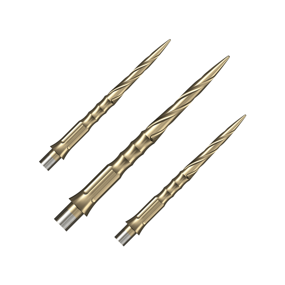 Puntas de dardos de acero Mission Caliburn EVO System - Spiro - Sin borde - Doradas - 28 mm