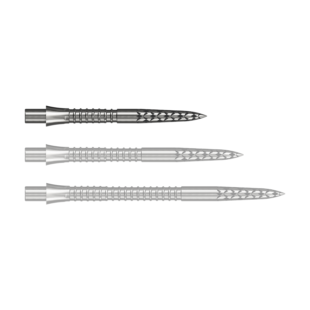 Puntas de dardos Mission Caliburn EVO con logotipo GV - plateadas Das Bild zeigt eine Steeldartspitze aus Silber mit 26 mm Länge. Dieses Produkt wird durch die Datei M002127_Missoin_Caliburn_EVO_GV-Logo_Steeldartspitzen_Silber_26mm_1 dargestellt.