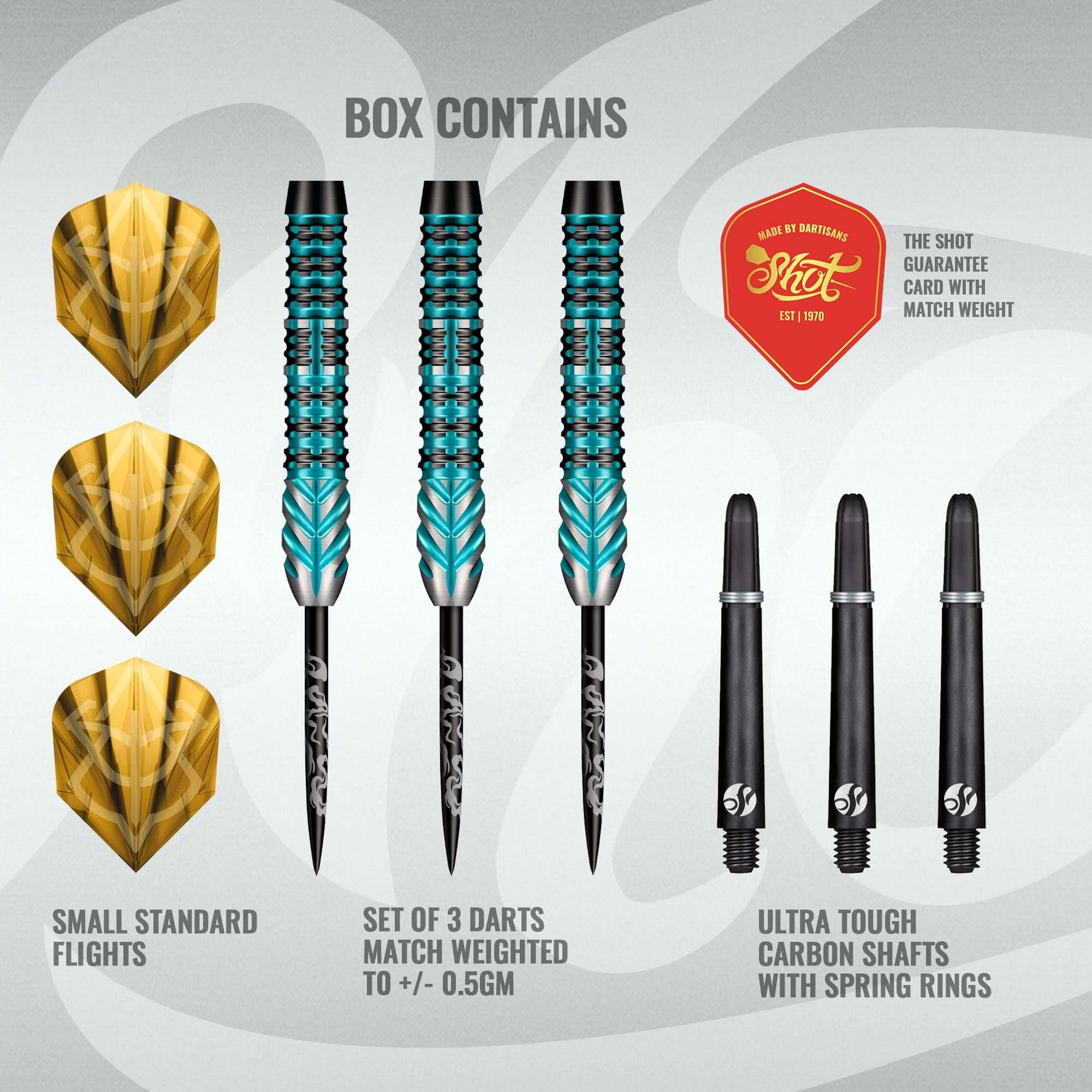 Dardos de acero Shot Alchemy Volta Hier sieht man die Shot Alchemy Volta Steeldarts. Diese Steeldarts sind für klassische Dartboards gedacht.