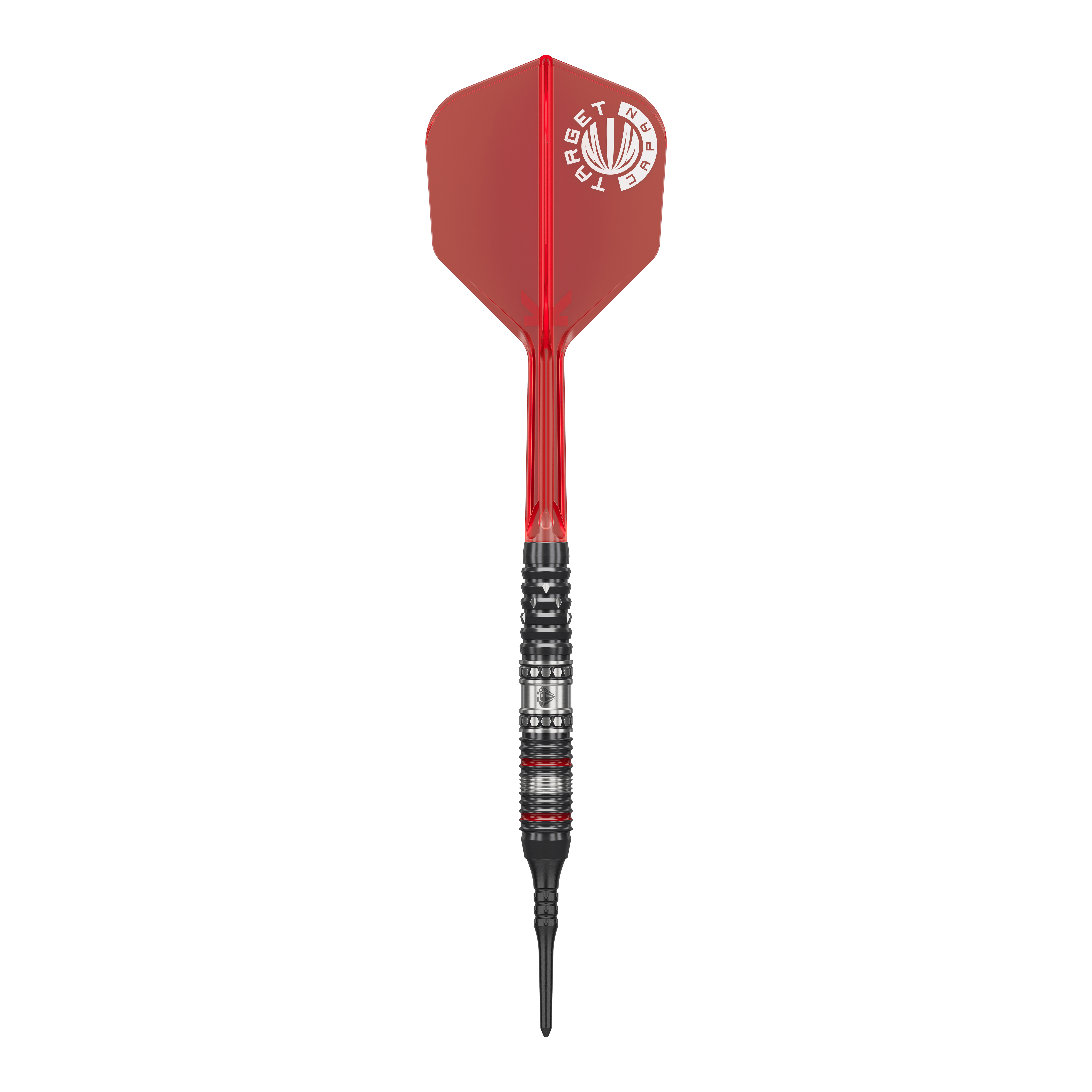 Dardos blandos Target Japan Prime Series Diamond GEN3 - 18 g Auf dem Bild ist ein Softdart aus der Target Japan Prime Series Diamond GEN3 mit einem Gewicht von 18g zu sehen. Der Dart hat eine rote Flight und einen schwarz-silbernen Schaft mit feinen Details.