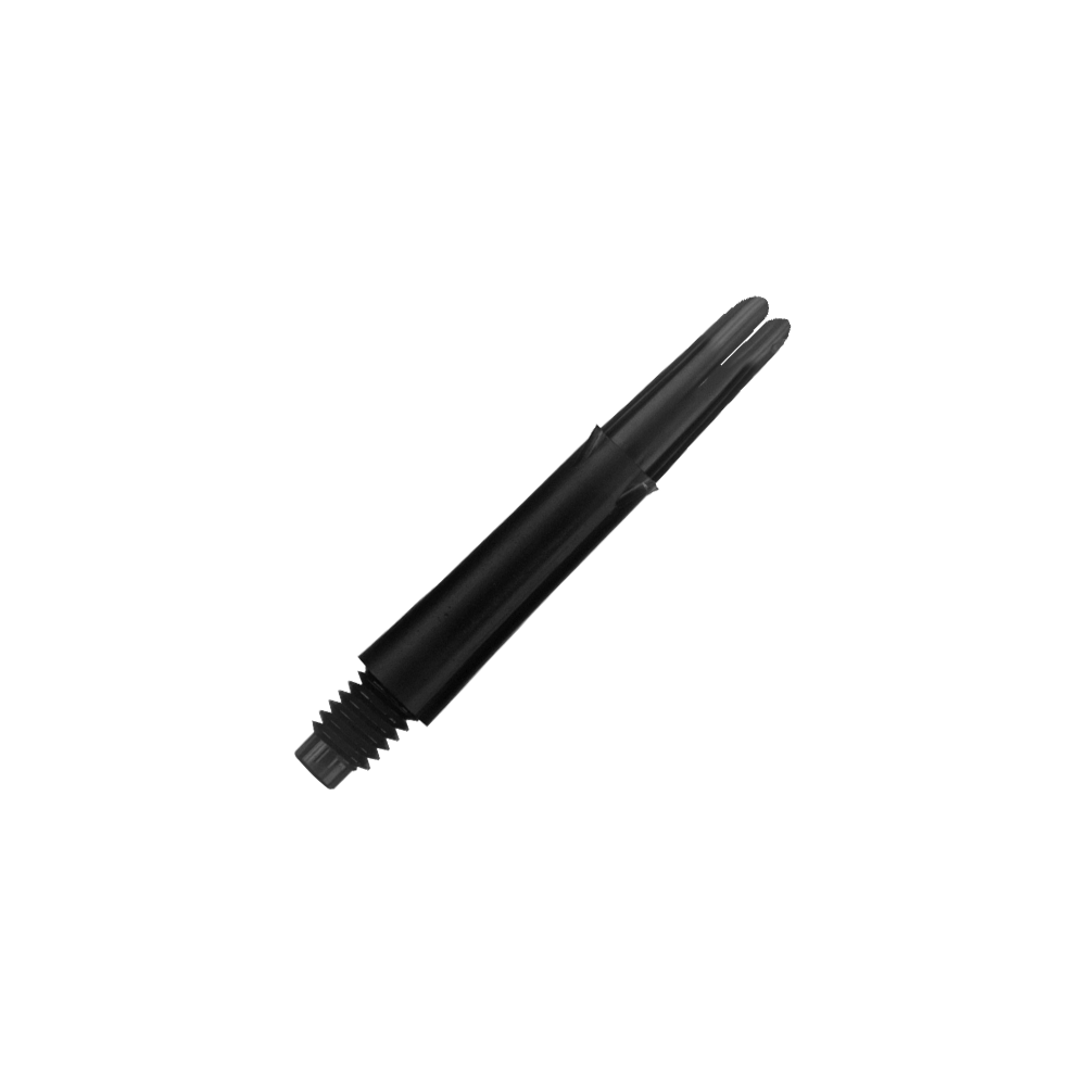 Ejes en L estilo L bloqueados rectos - Negro Das Bild zeigt einen schwarzen, geraden Dart-Schaft. Der Schaft hat ein Gewinde am unteren Ende und ist 32 mm lang.