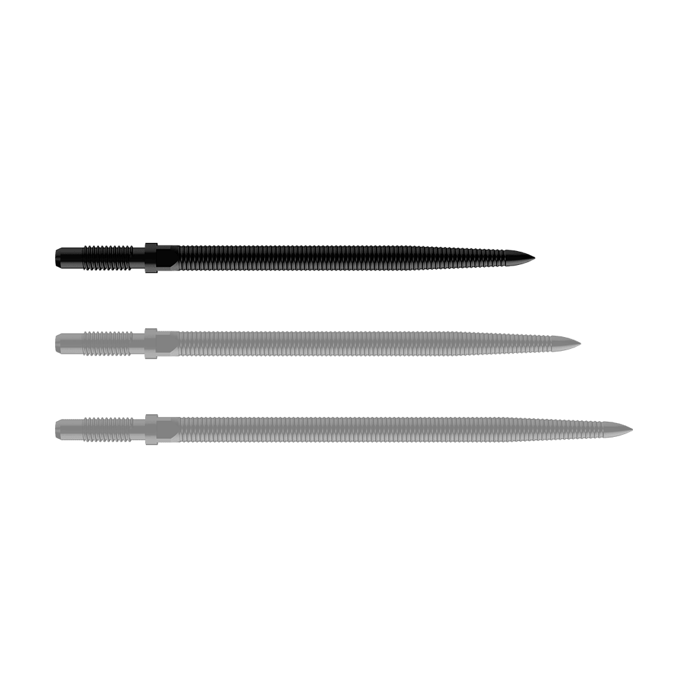Puntas de dardo convertibles Bulls NL - Micro Grip - Negras Zu sehen ist eine schwarze Dartspitze mit feiner MicroGrip-Struktur. Das Produkt heißt BU57704_BullsNL_Convertible_Points_MicroGrip_Schwarz_32mm_1.