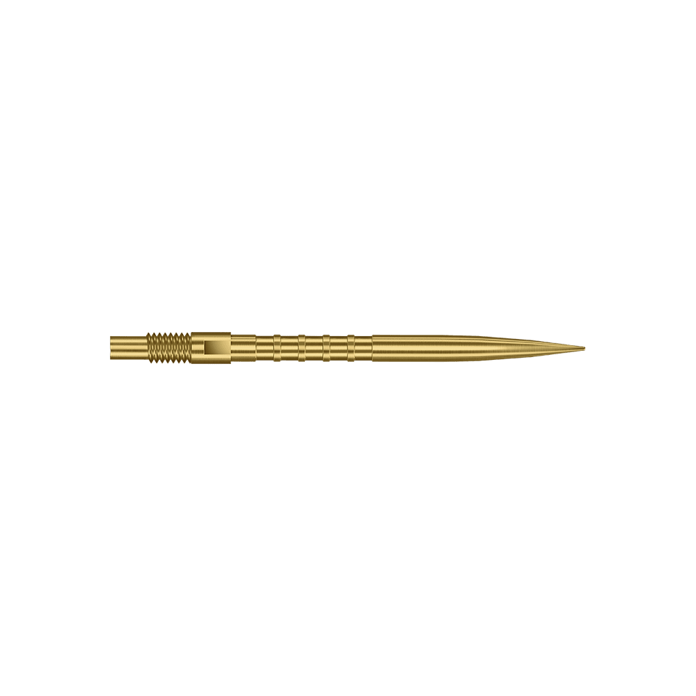 Puntas de dardos Harrows Quick Point Heavy Metal - Doradas Das Bild zeigt goldene Dartspitzen mit starkem Metallgriff und 30mm Länge. Zu sehen ist das Produkt Harrows Quick Point Heavy Metal Grip Dartspitzen Gold 30mm.