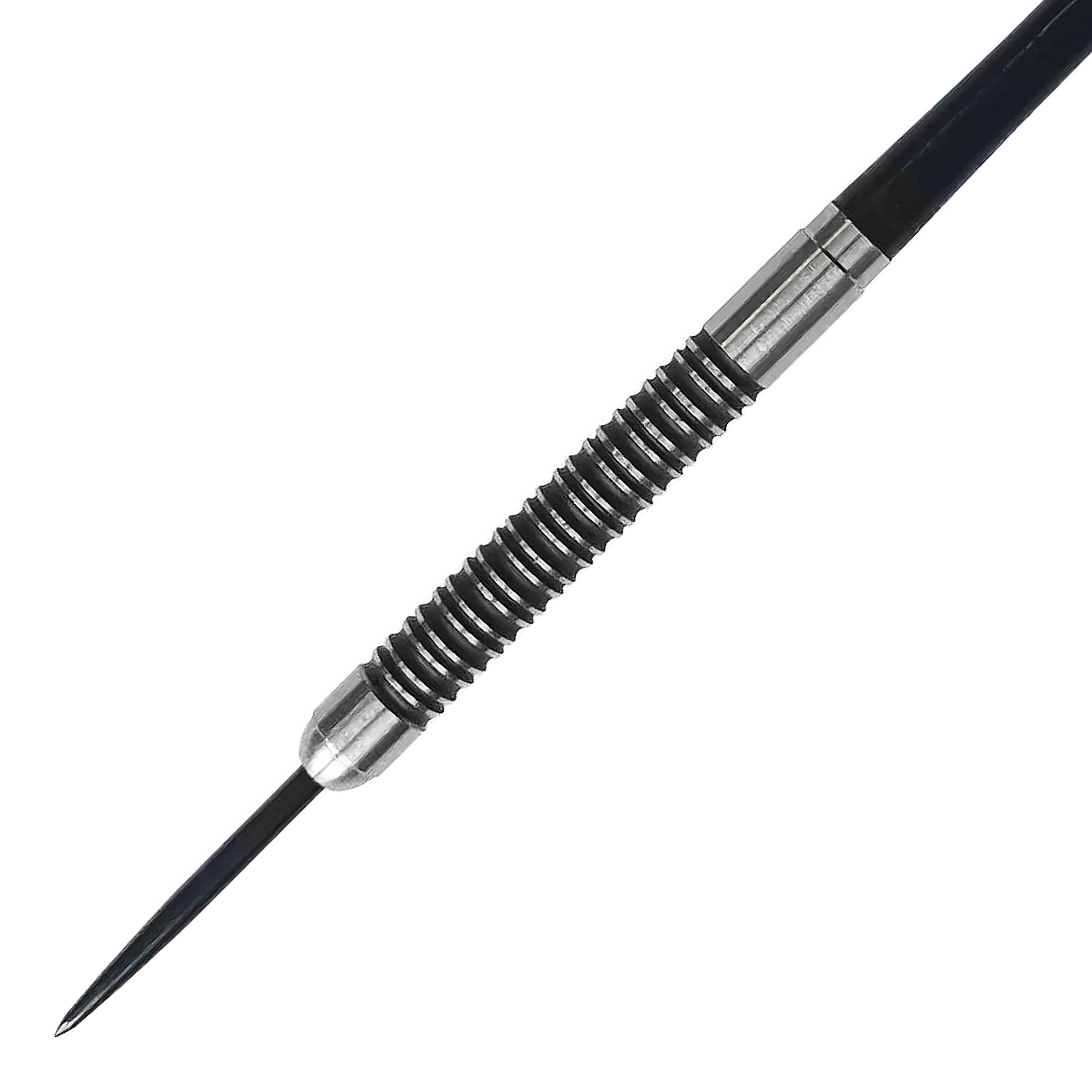 Dardos de acero McDart Super Grip McDart Super Grip Steeldarts liegen nebeneinander auf einer weißen Fläche. Das Bild zeigt das detailreiche Design der Dartpfeile.