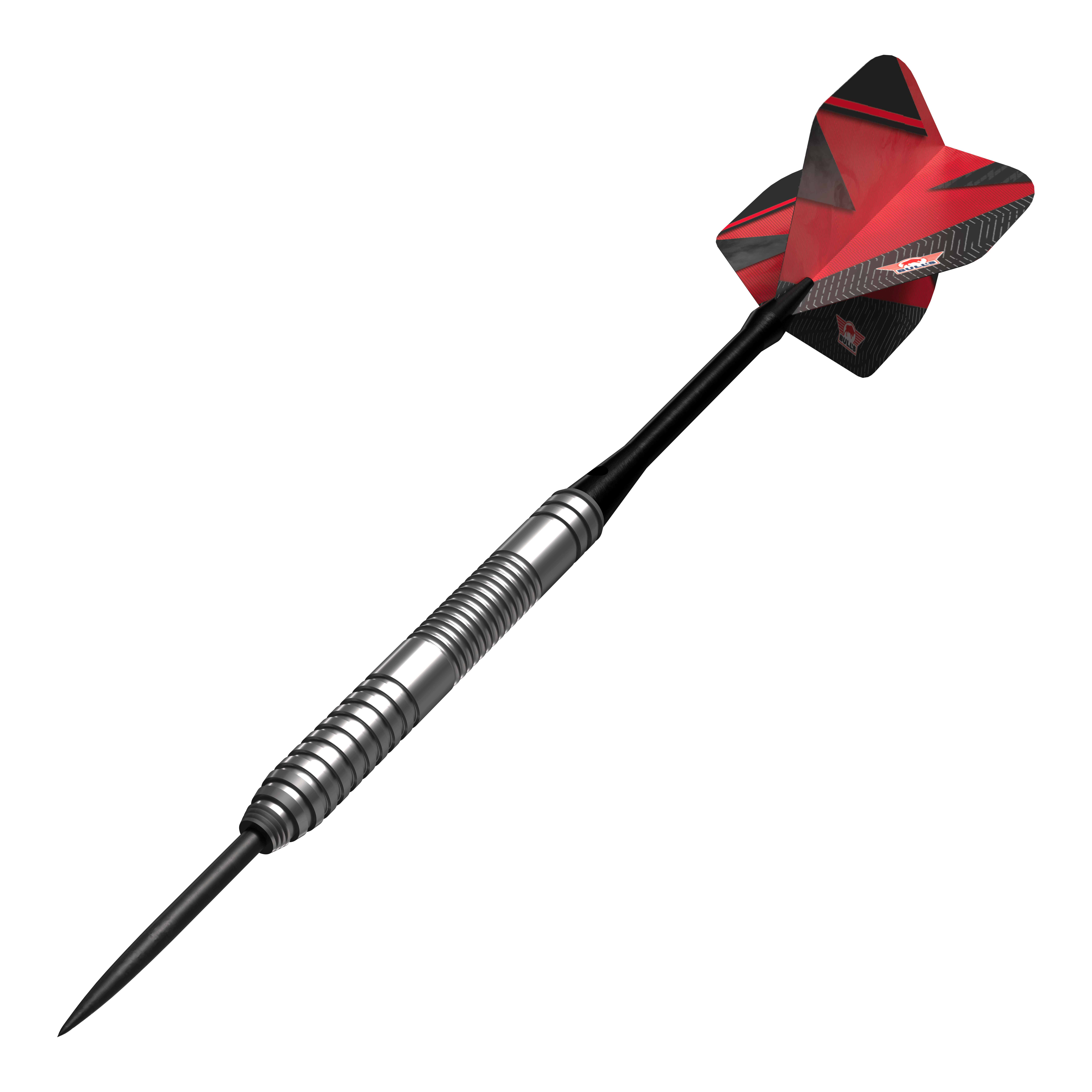 Dardos de acero Bulls NL Lightning Red Das Bild zeigt einen Bulls NL Lightning Red Steeldart mit silbernem Barrel und roten Flights. Der Dart hat ein modernes Design und ist für Präzision beim Spielen gemacht.