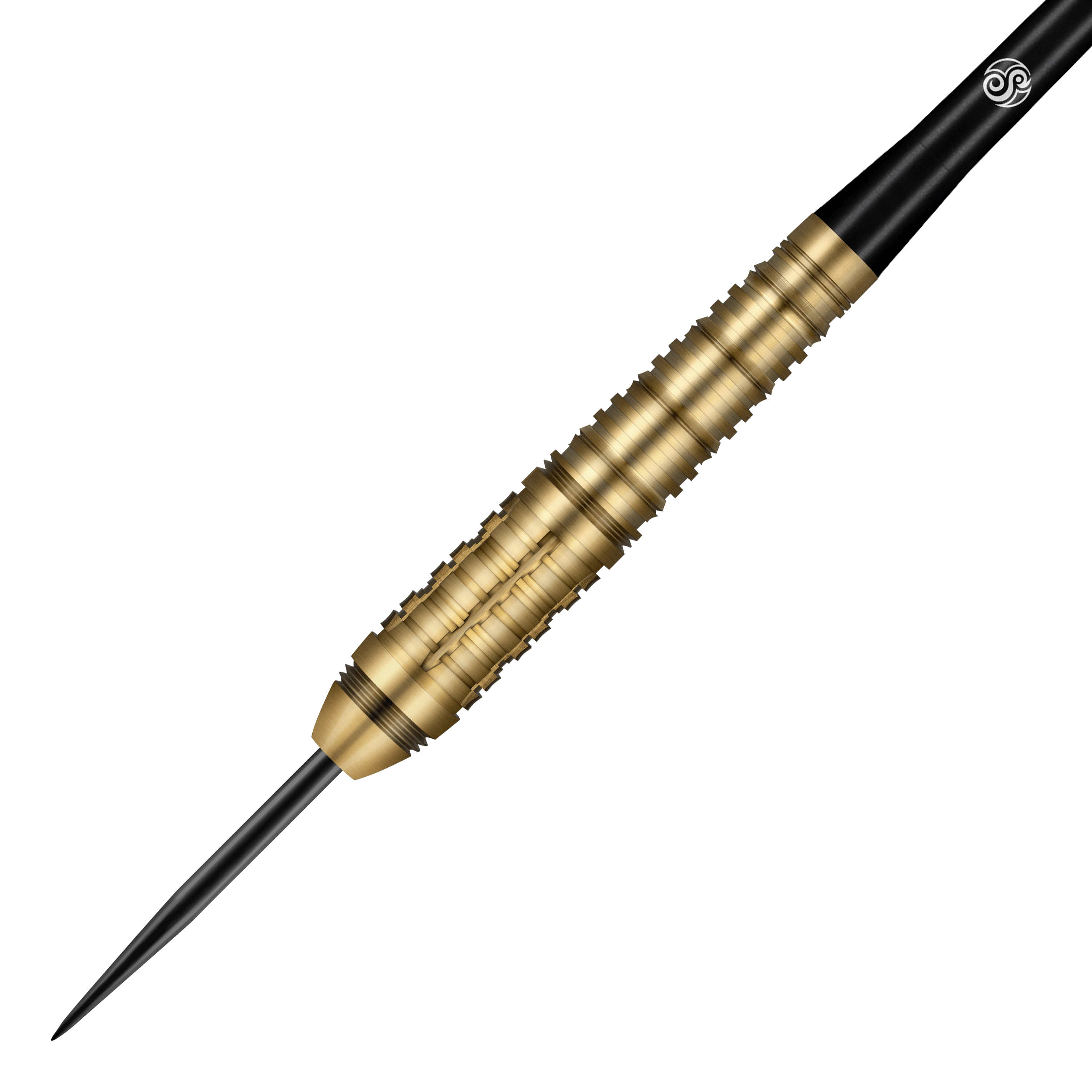 Dardos de acero Shot Redline Mach 1 Das Bild zeigt einen Steeldart der Marke Shot Redline Mach 1. Der Dart hat eine goldene, geriffelte Oberfläche und eine schwarze Spitze.