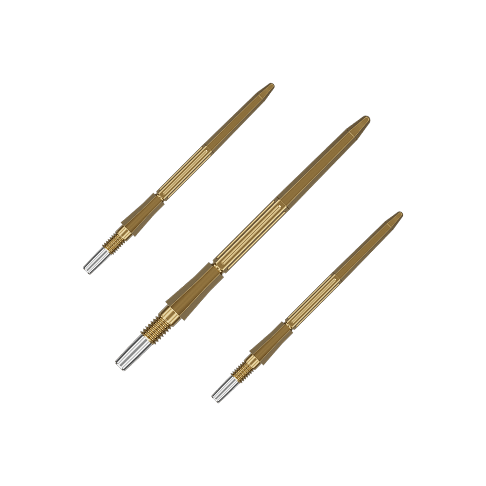 Das Bild zeigt ein Set goldener Dartspitzen. Es handelt sich um Target Elysian Archetype 43 SwissPoint Dartspitzen, 35 mm.