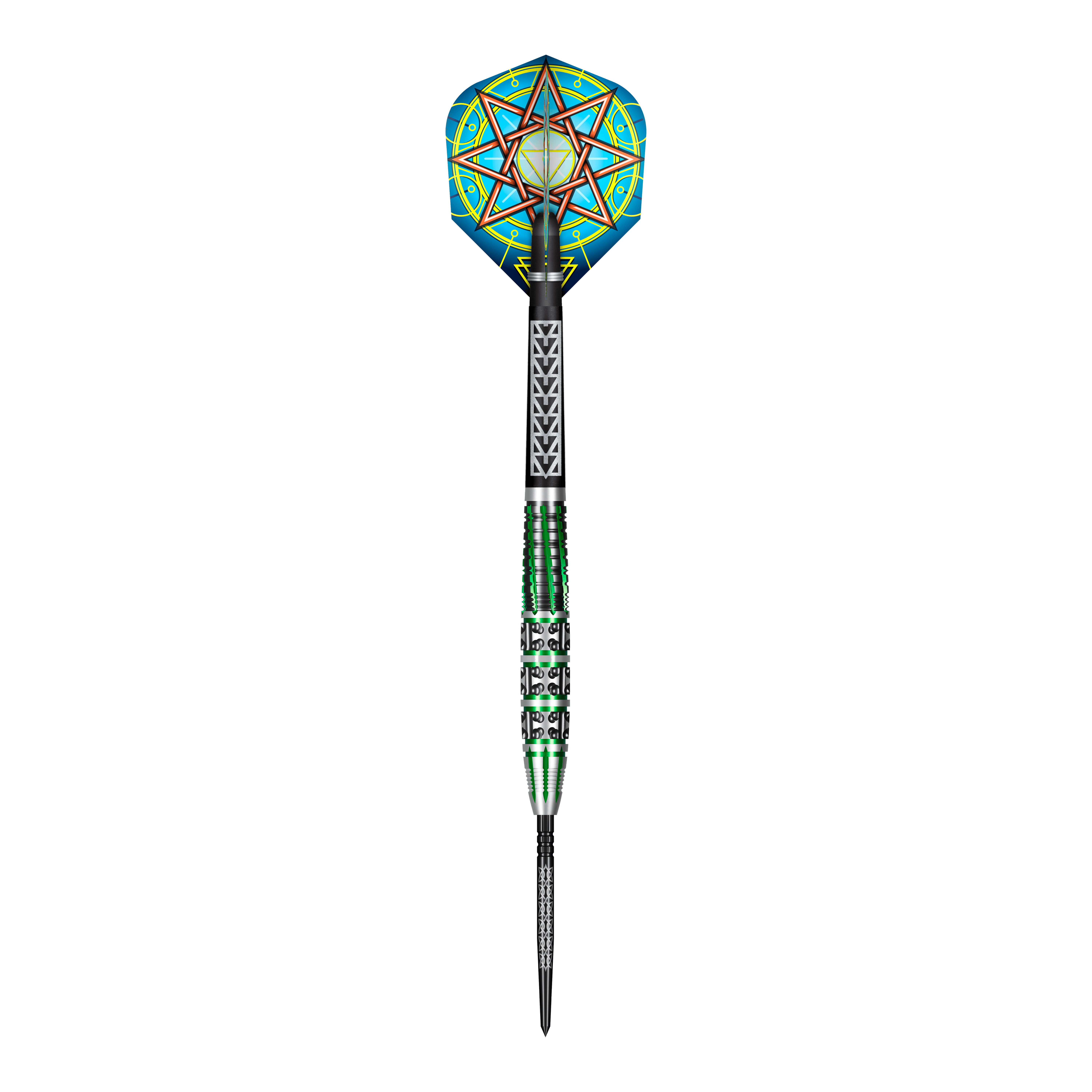 Shot Celt Druid Turbo Point Steeldarts Das Bild zeigt Shot Celt Druid Turbo Point Steeldarts mit verzierten Details. Die Darts sind nummeriert dargestellt.