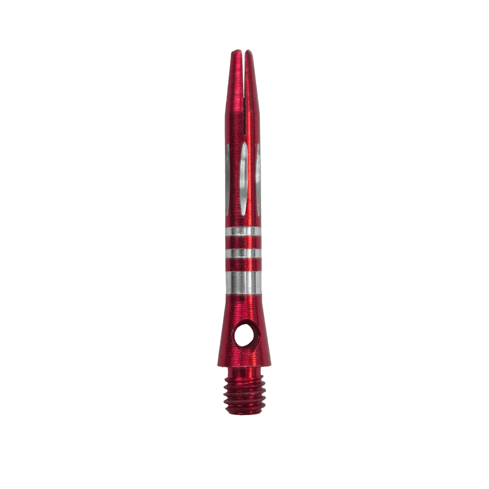 Ejes de aluminio con corte de diamante y anillos - Rojo - 35 mm Zu sehen ist der Ringed Diamond Cut Aluminium Shafts - Rot - 35 mm. Der Schaft ist aus rotem Aluminium gefertigt und besitzt eine strukturierte Oberfläche.