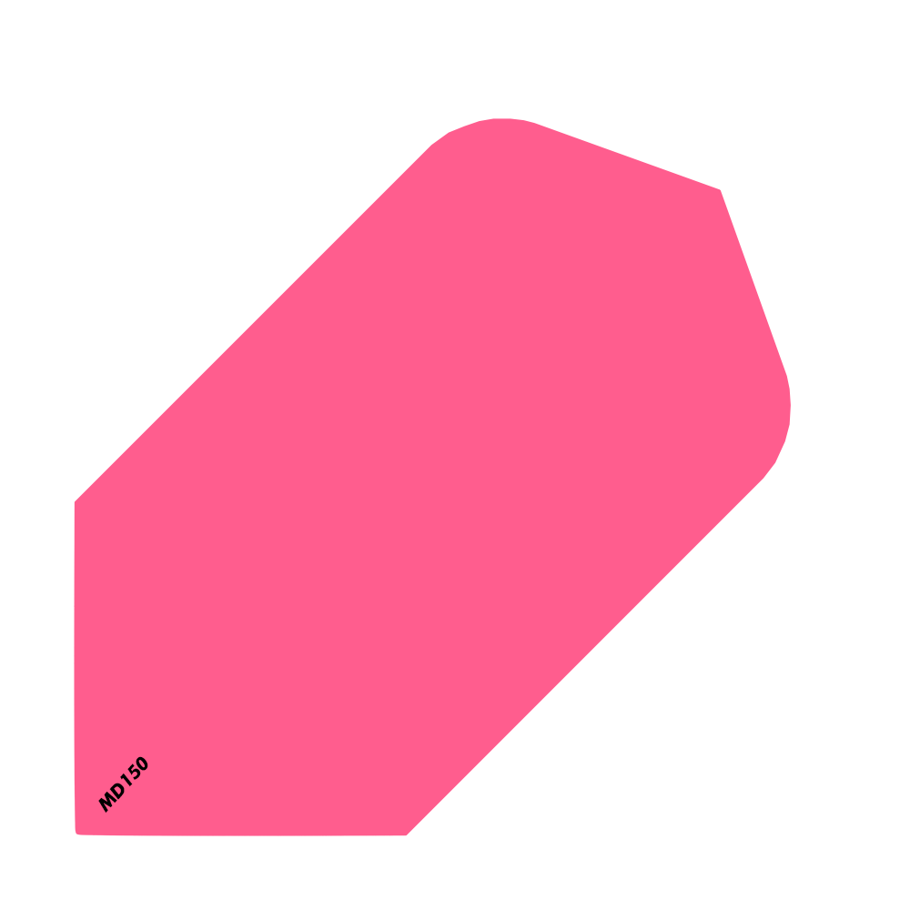 MCD209_McDart_MD150_Slim_Flights_Pink_1 Das Bild zeigt das Produkt "McDart MD150 Slim Flights". Es ist ein einfaches, pinkfarbenes Dartflight mit der Aufschrift "MD150" in der Ecke.