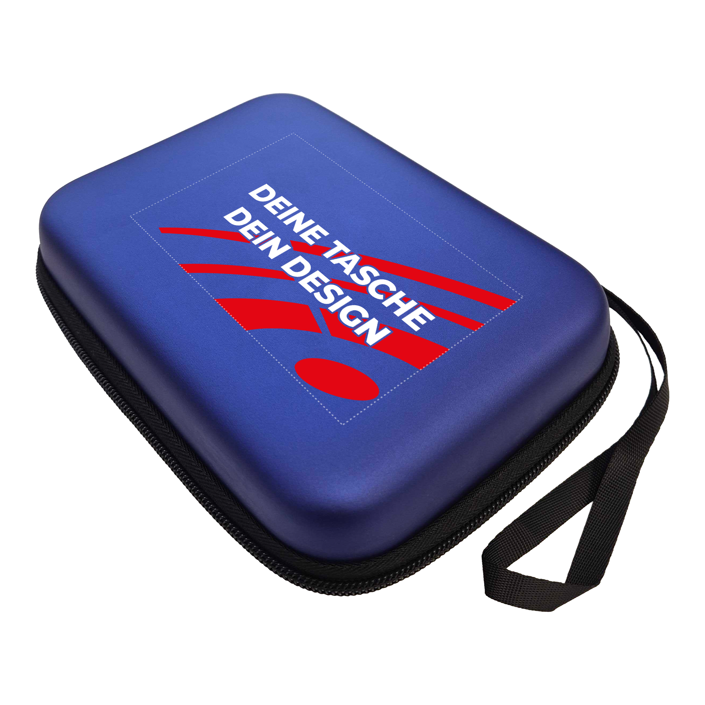 Estuche para dardos System-4 con tu diseño Das Bild zeigt ein McDart System4 Dartcase in Blau Metallic. Das Etui ist geschlossen dargestellt.