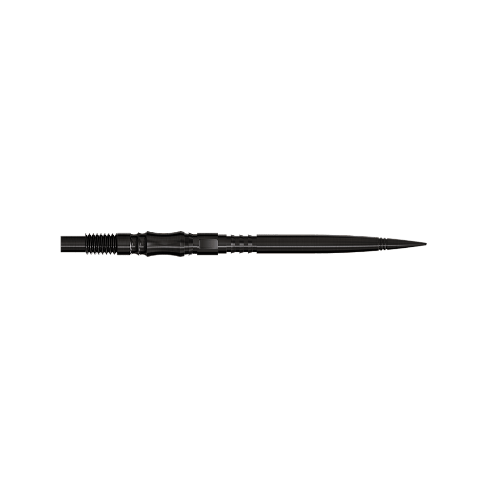 Harrows Quick Point Axis Elite Series Dartspitzen - Schwarz Dartspitzen der Axis Black Elite Serie in 35mm sind zu sehen. Die Spitzen sind schlank und dunkel.