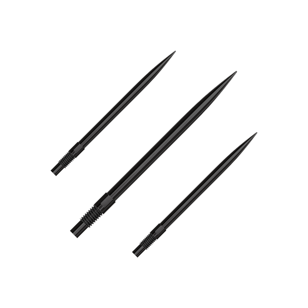 Puntas de dardos Harrows Quick Point - Negras Ein Set von schwarzen Dartspitzen ist abgebildet. Die Spitzen sind 35 mm lang und auf einem weißen Hintergrund präsentiert.